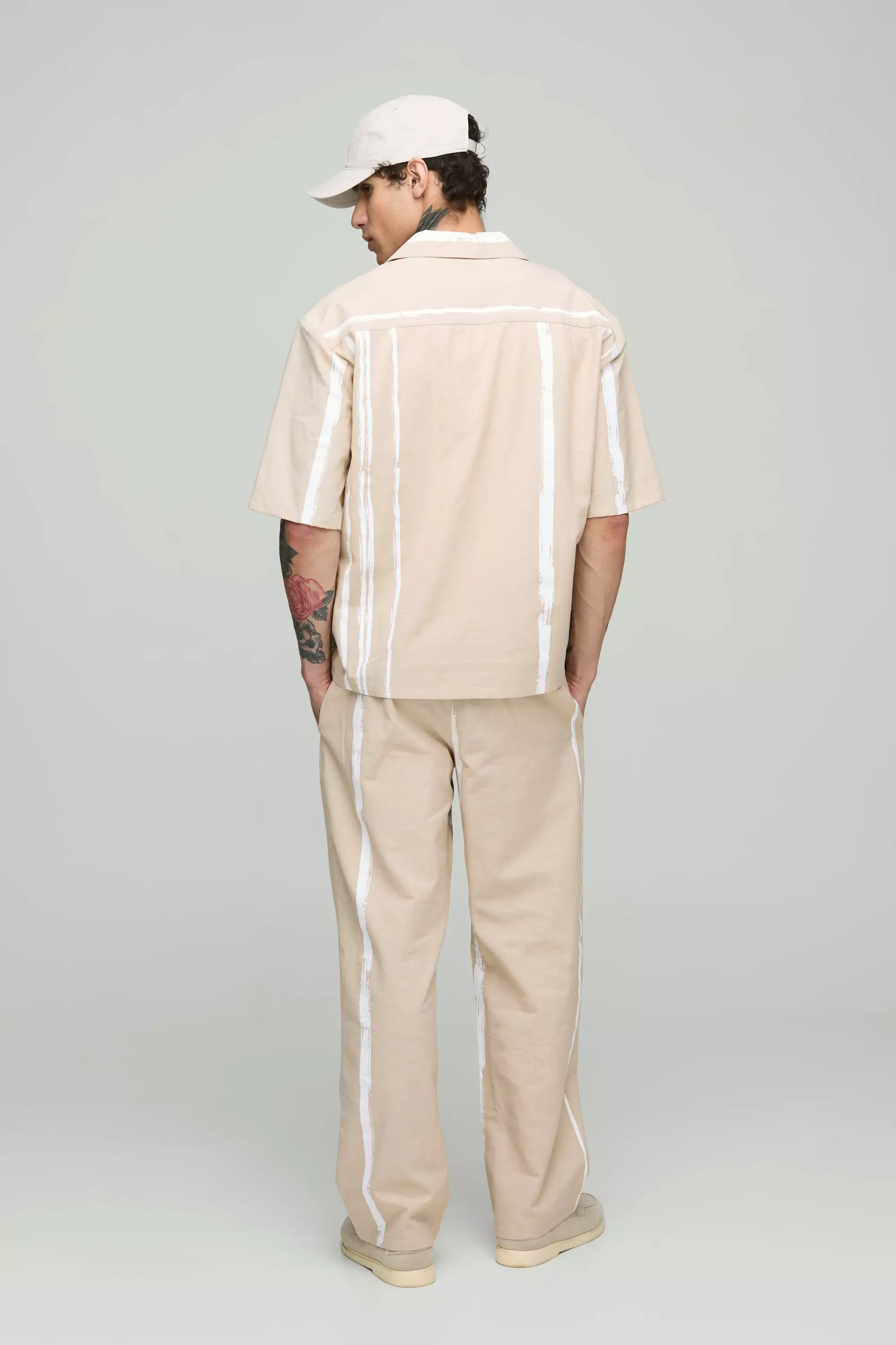 Pantalon large à rayures, Stone autre image