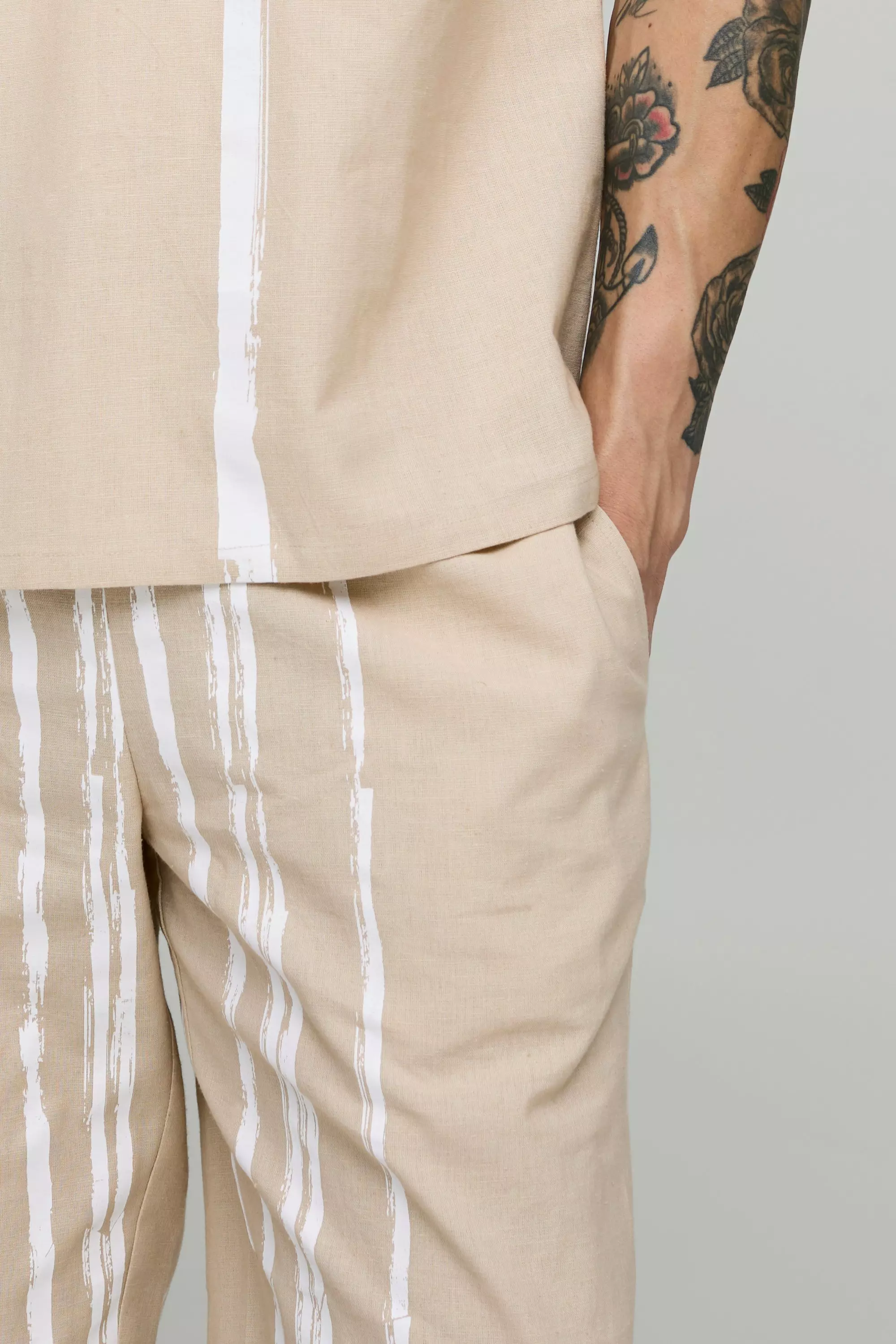 Stone Relaxed Linen Blend Stripe Trousers alternative image