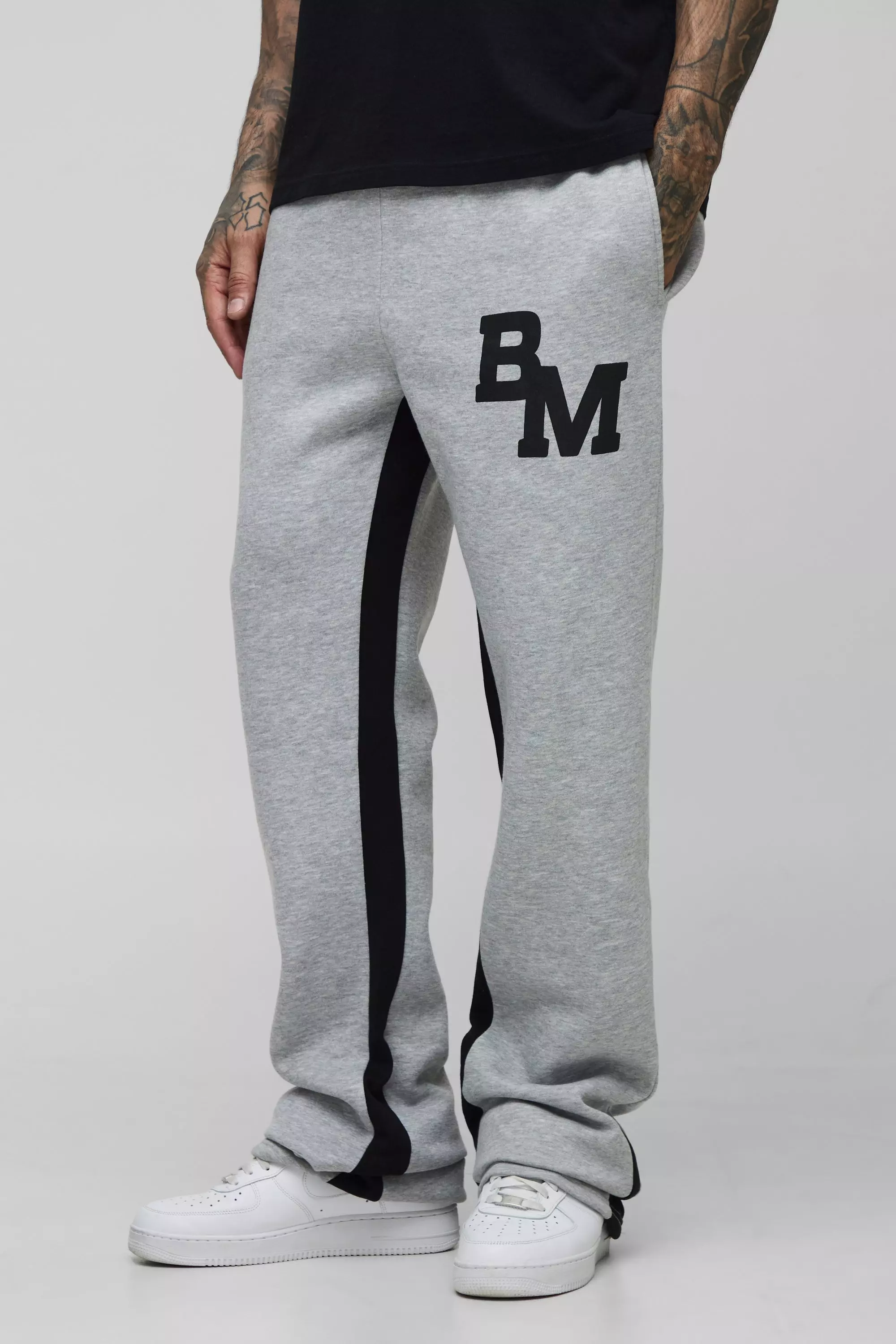 Tall Slim Stacked BM Print Gusset Sweatpants | boohooMAN USA