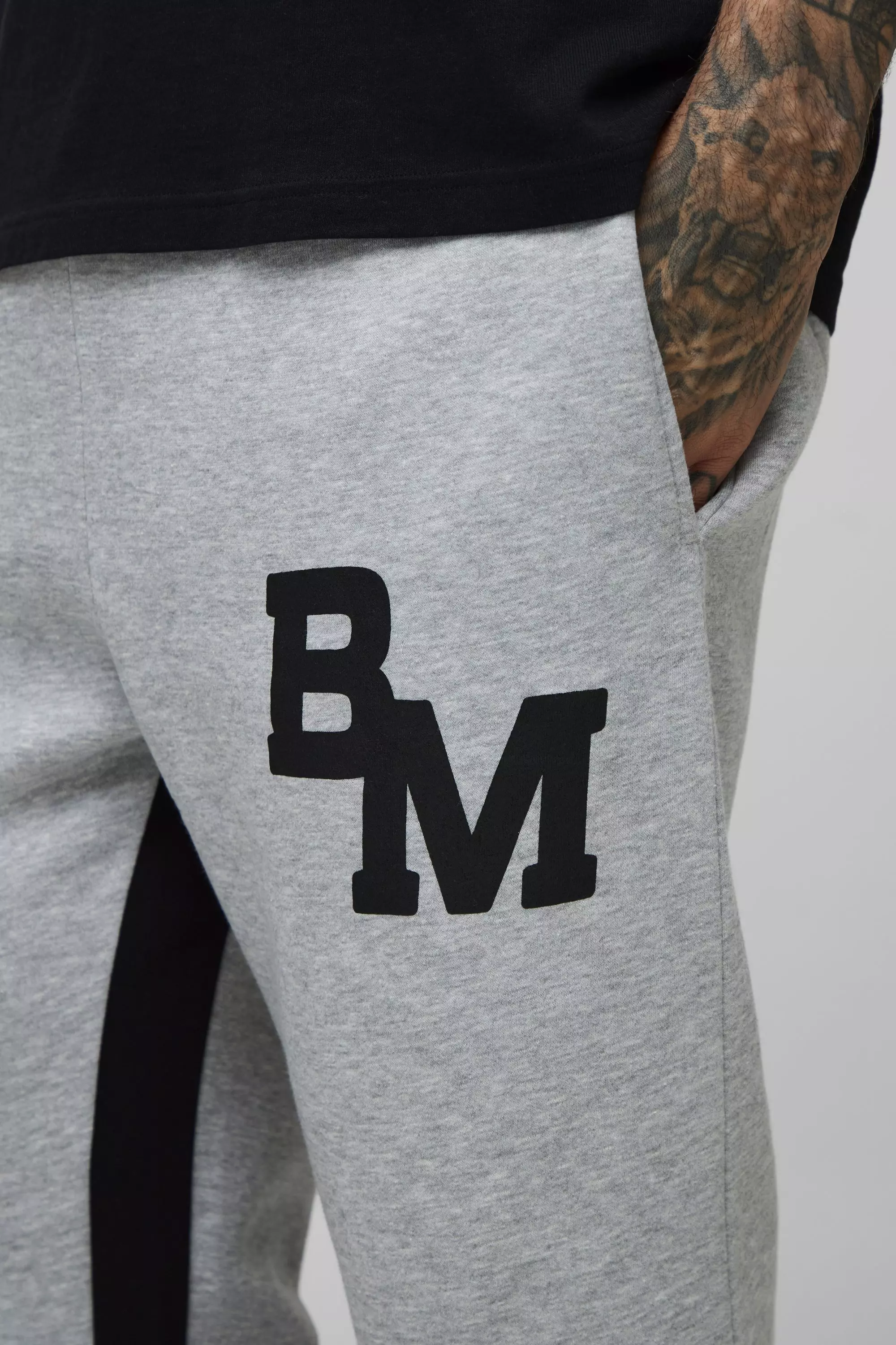 Tall Slim Stacked BM Print Gusset Sweatpants | boohooMAN USA