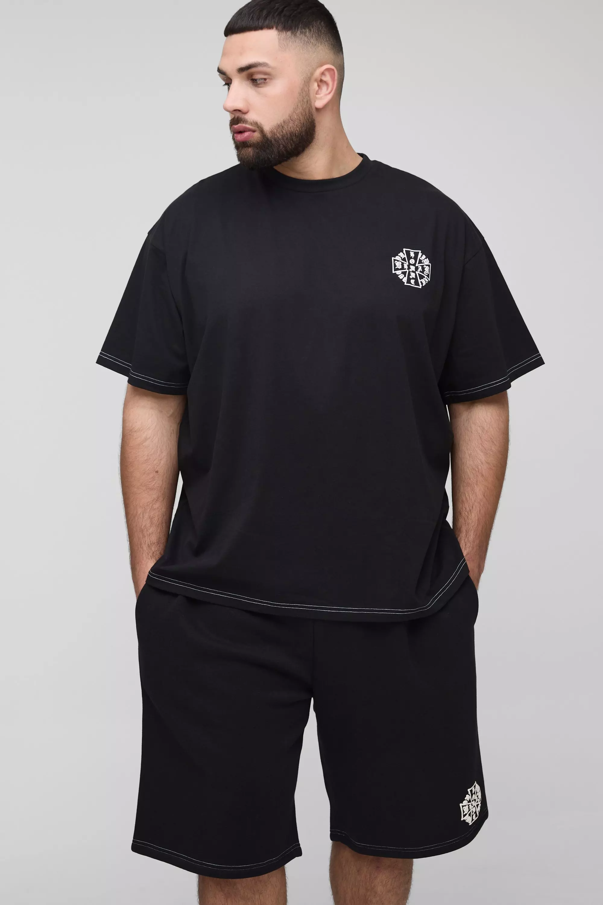 Plus Oversized Homme Puff Print T-Shirt & Short Set | boohooMAN USA