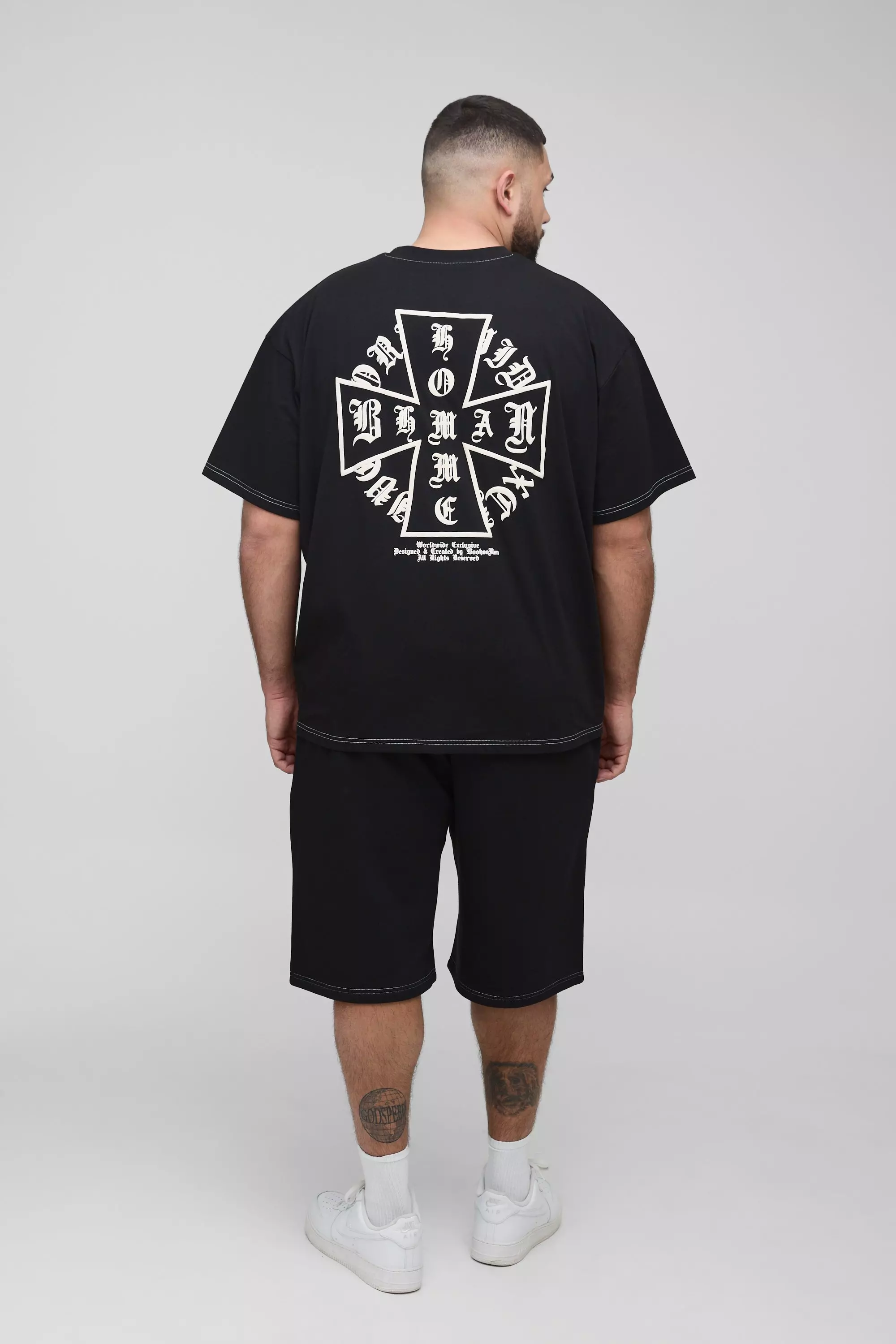 Plus Oversized Homme Puff Print T-Shirt & Short Set | boohooMAN USA