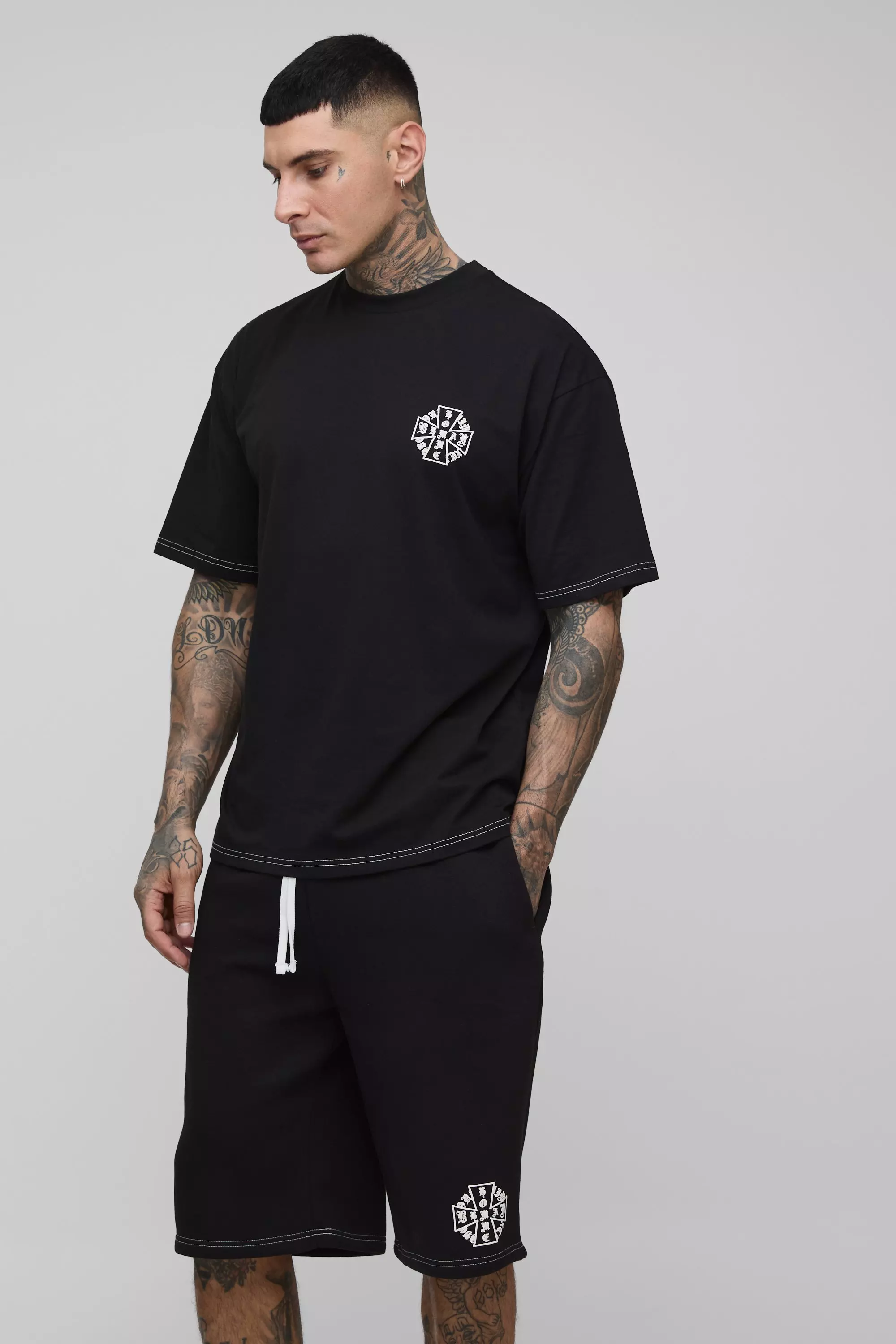 Tall Oversized Homme Puff Print T-Shirt & Short Set | boohooMAN USA