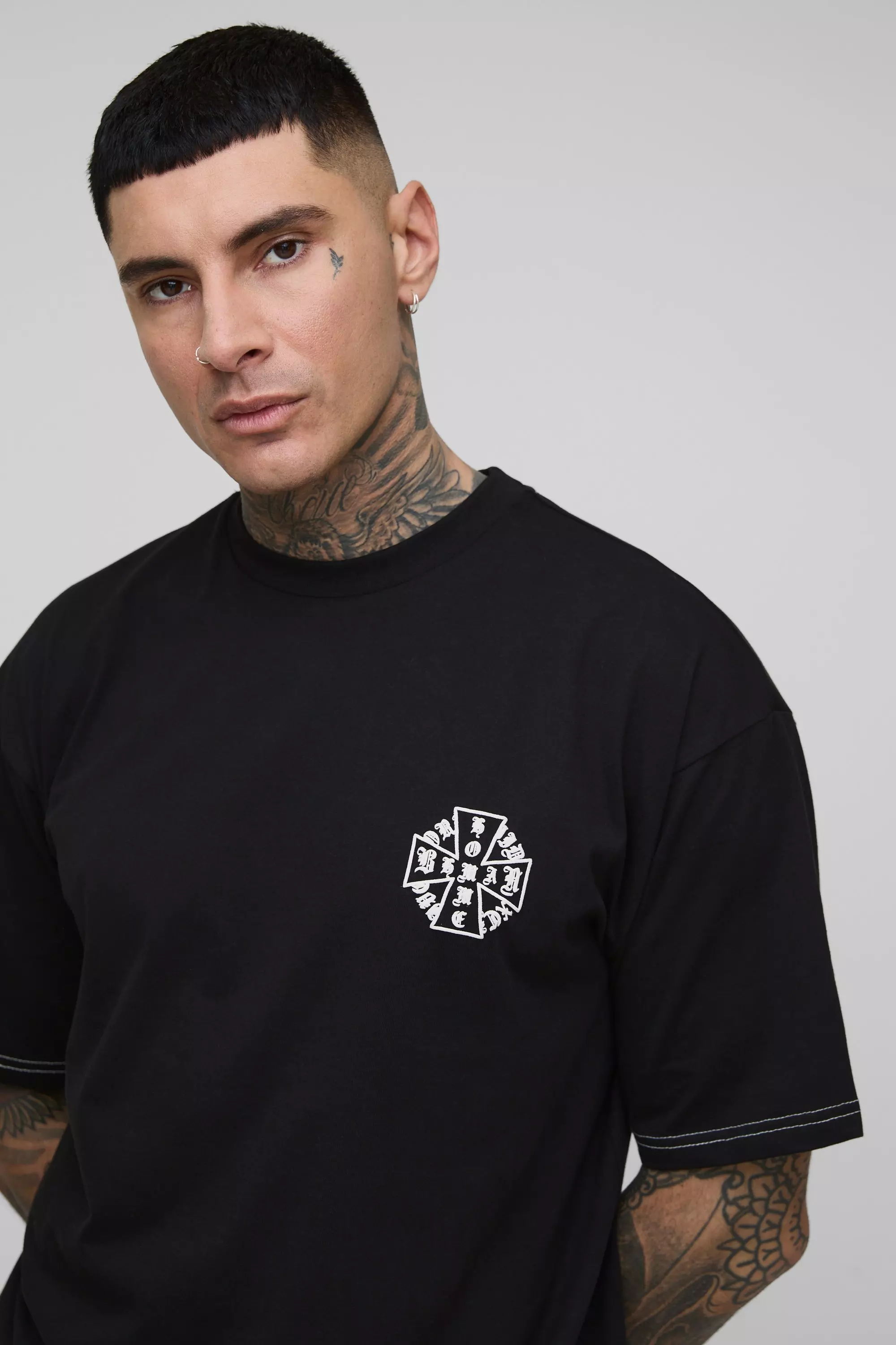 Tall Oversized Homme Puff Print T-Shirt & Short Set | boohooMAN USA