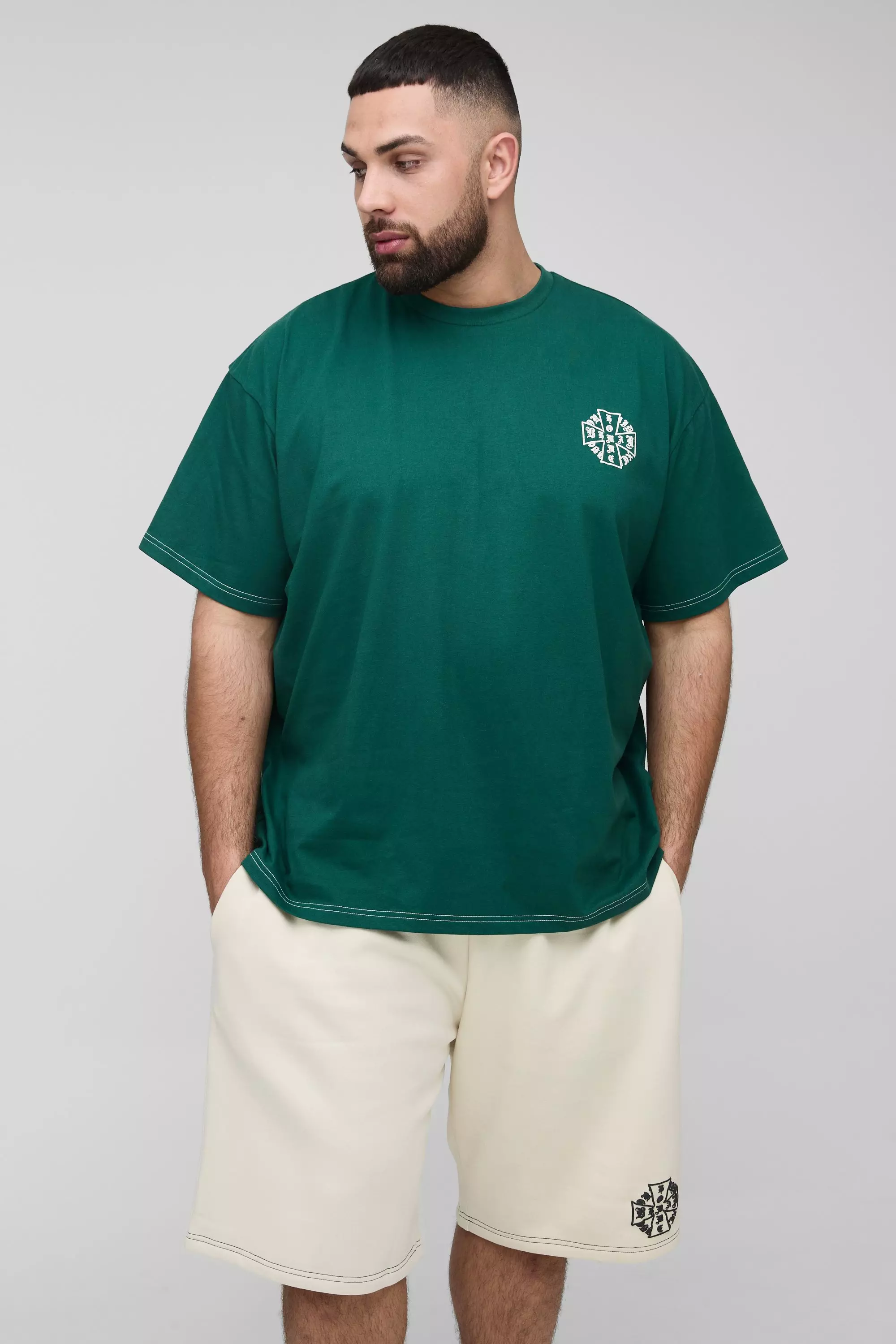 Plus Oversized Homme Puff Print T-Shirt & Short Set | boohooMAN USA