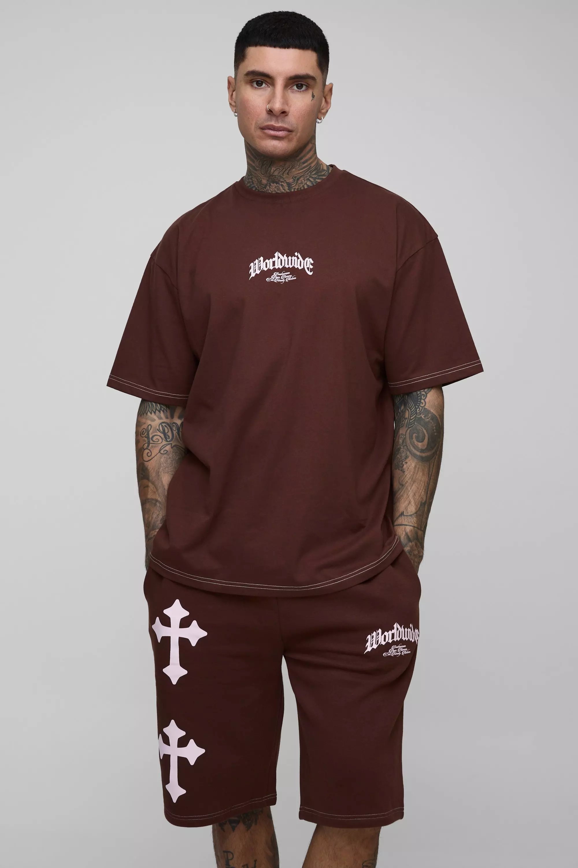 Tall - Ensemble oversize à imprimé Worldwide Cross, Chocolate autre image