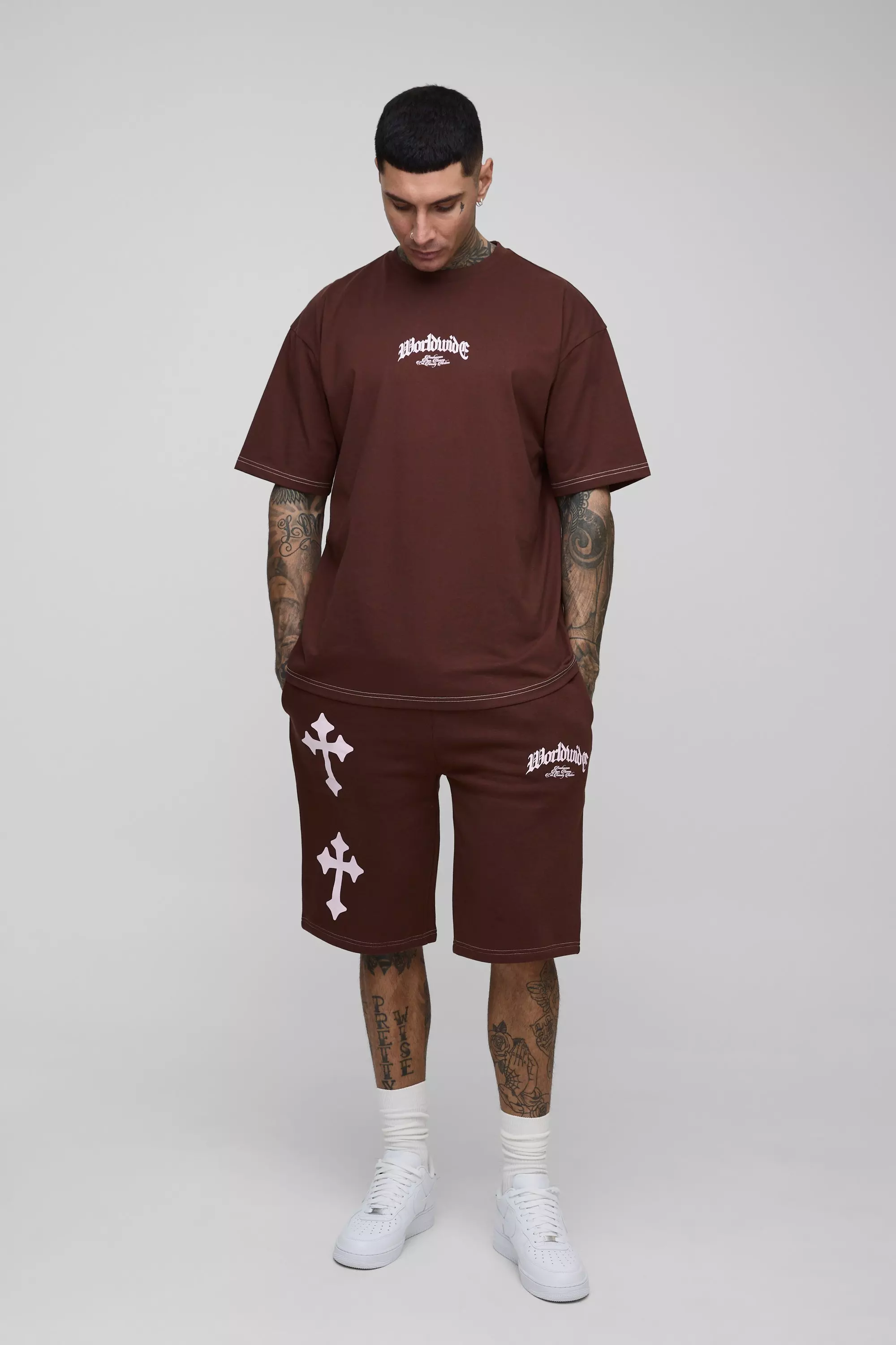 Tall - Ensemble oversize à imprimé Worldwide Cross, Chocolate autre image