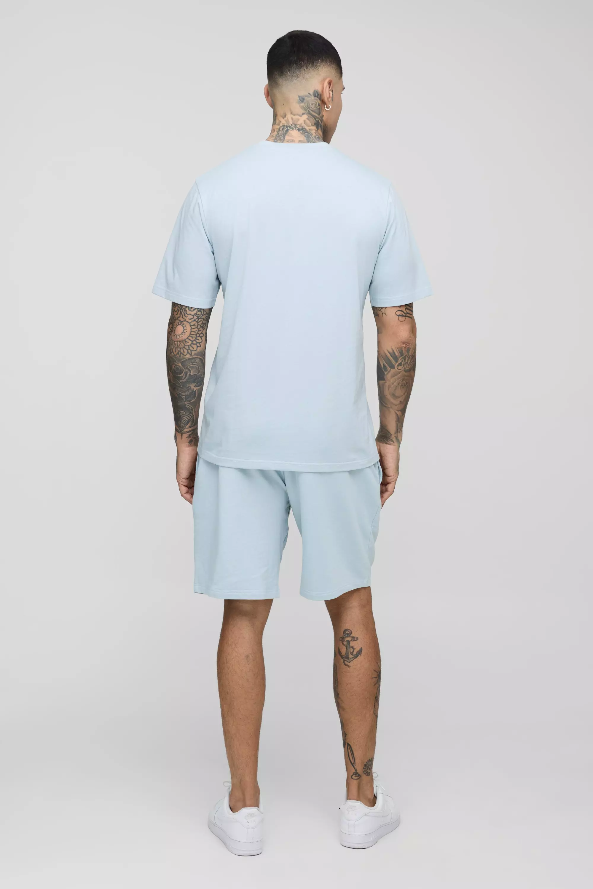 Tall T-Shirt & Shorts mit Man Stickerei, Light blue alternatives Bild