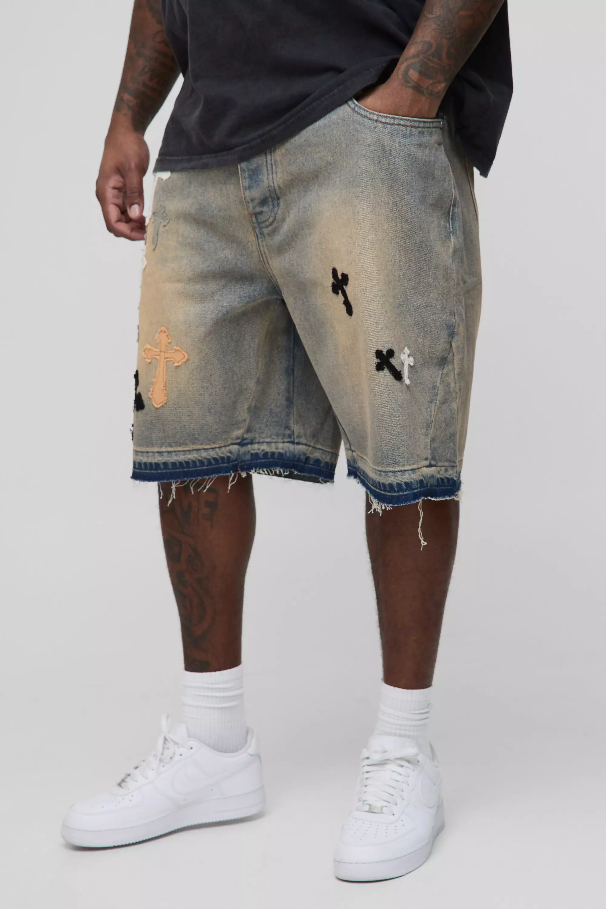 Grande taille - Short en jean à bords bruts, Antique wash autre image