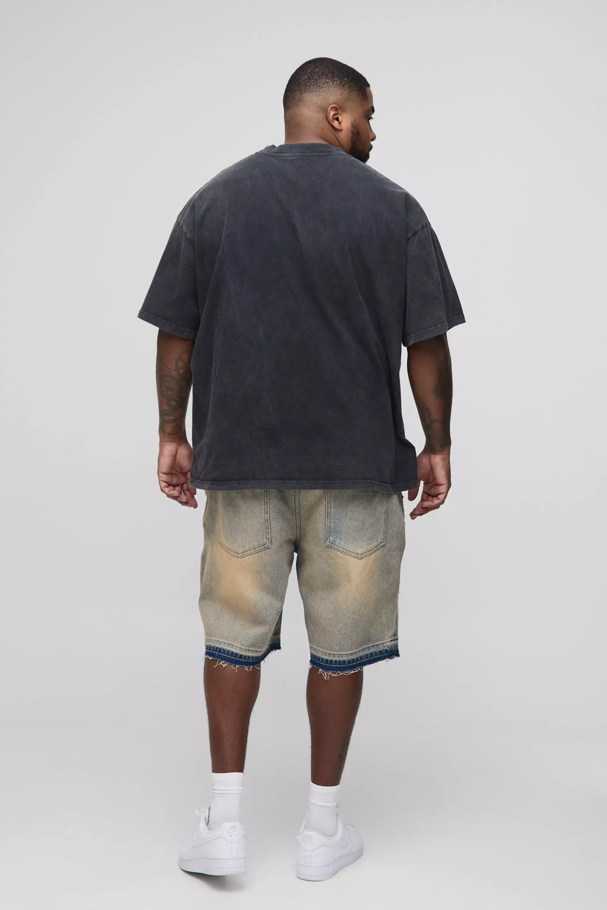 Grande taille - Short en jean à bords bruts, Antique wash autre image