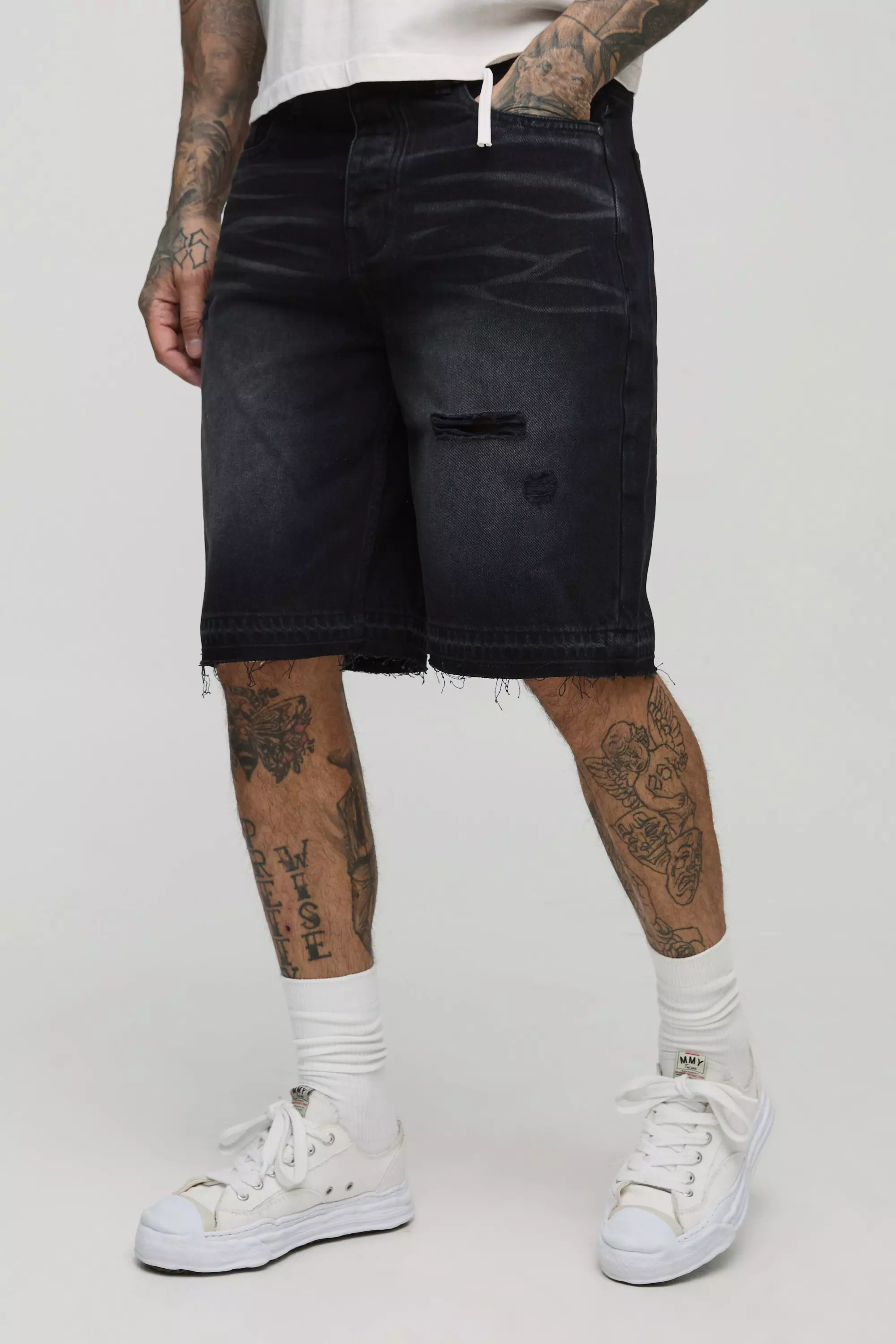 Tall - Short en jean à déchirures, Washed black autre image