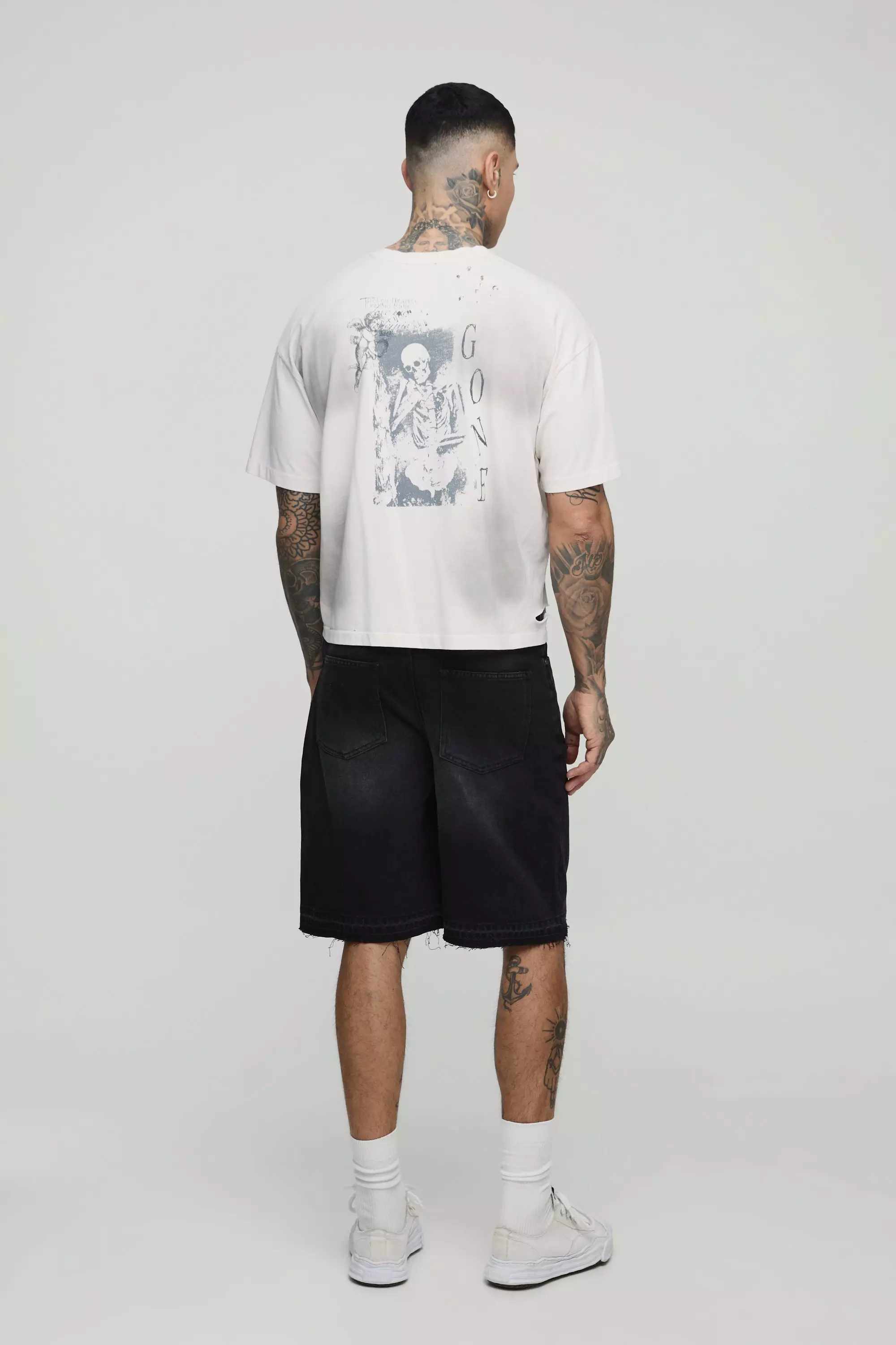Tall - Short en jean à déchirures, Washed black autre image