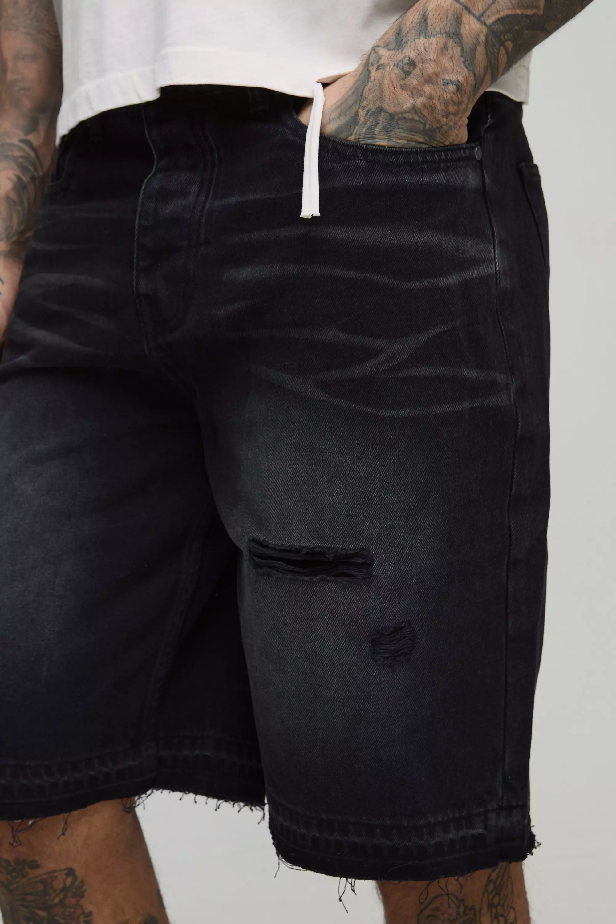 Tall - Short en jean à déchirures, Washed black autre image