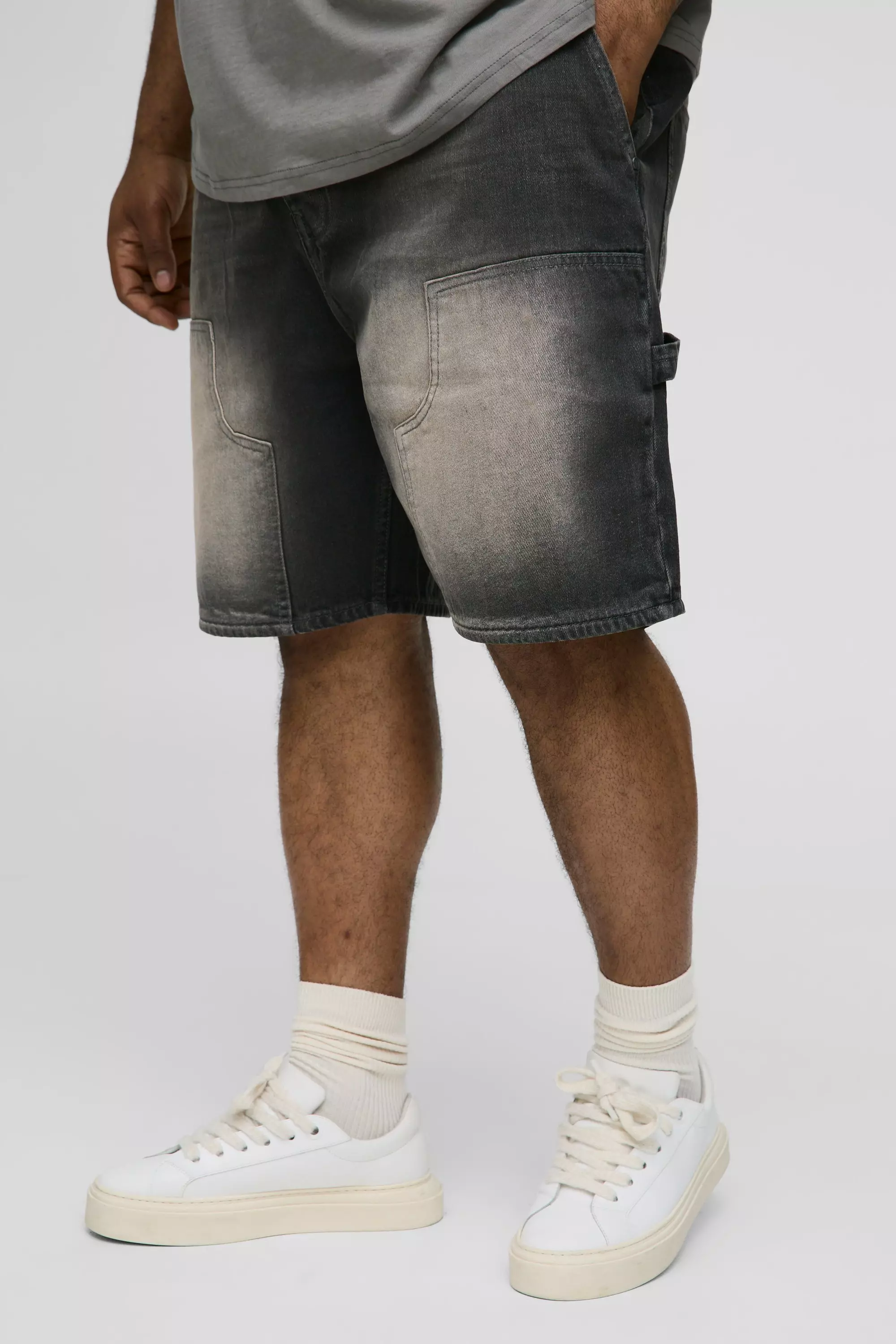 Mid grey Plus Relaxed Fit Washed Carpenter Denim Jorts alternative image