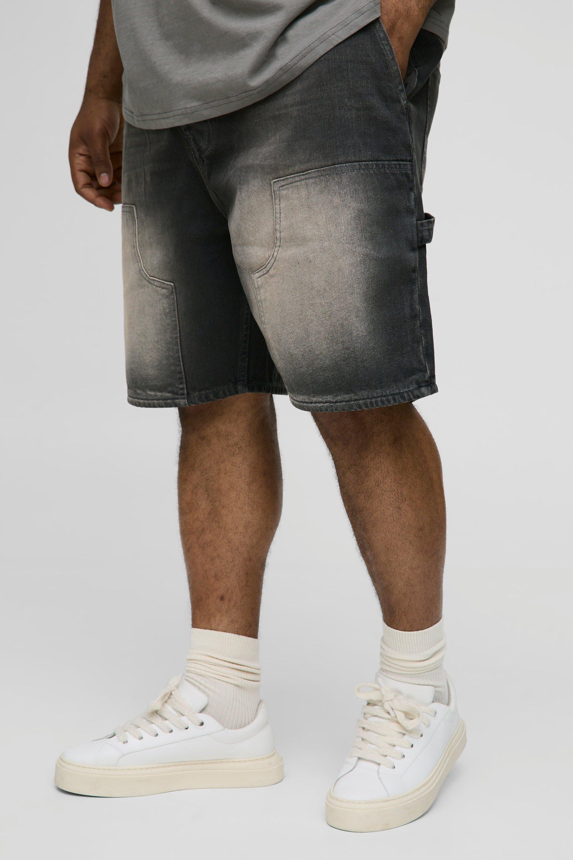 Plus Relaxed Fit Washed Carpenter Denim Jorts | boohooMAN USA