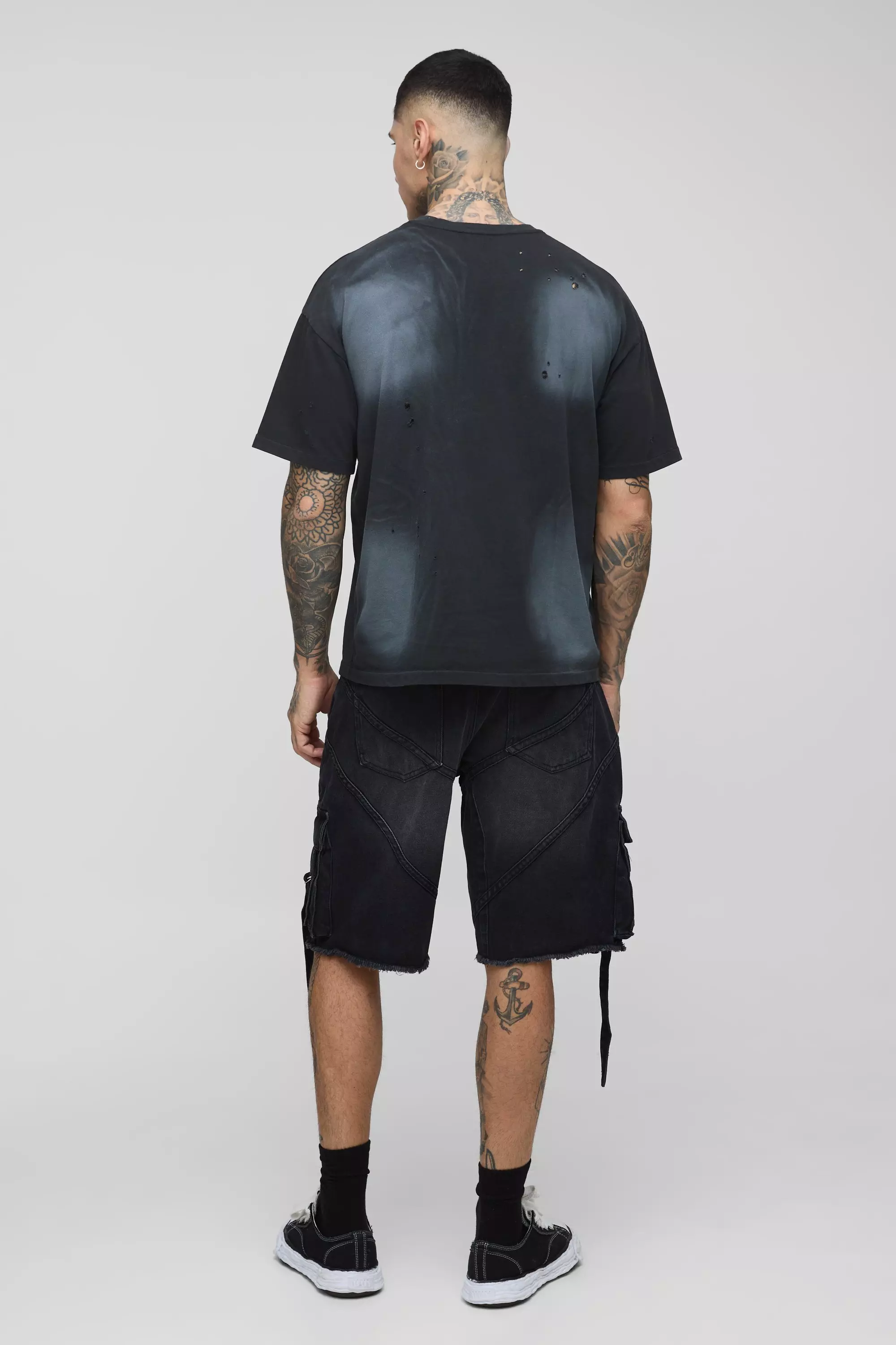 Tall lockere Cargo-Jeansshorts, Washed black alternatives Bild