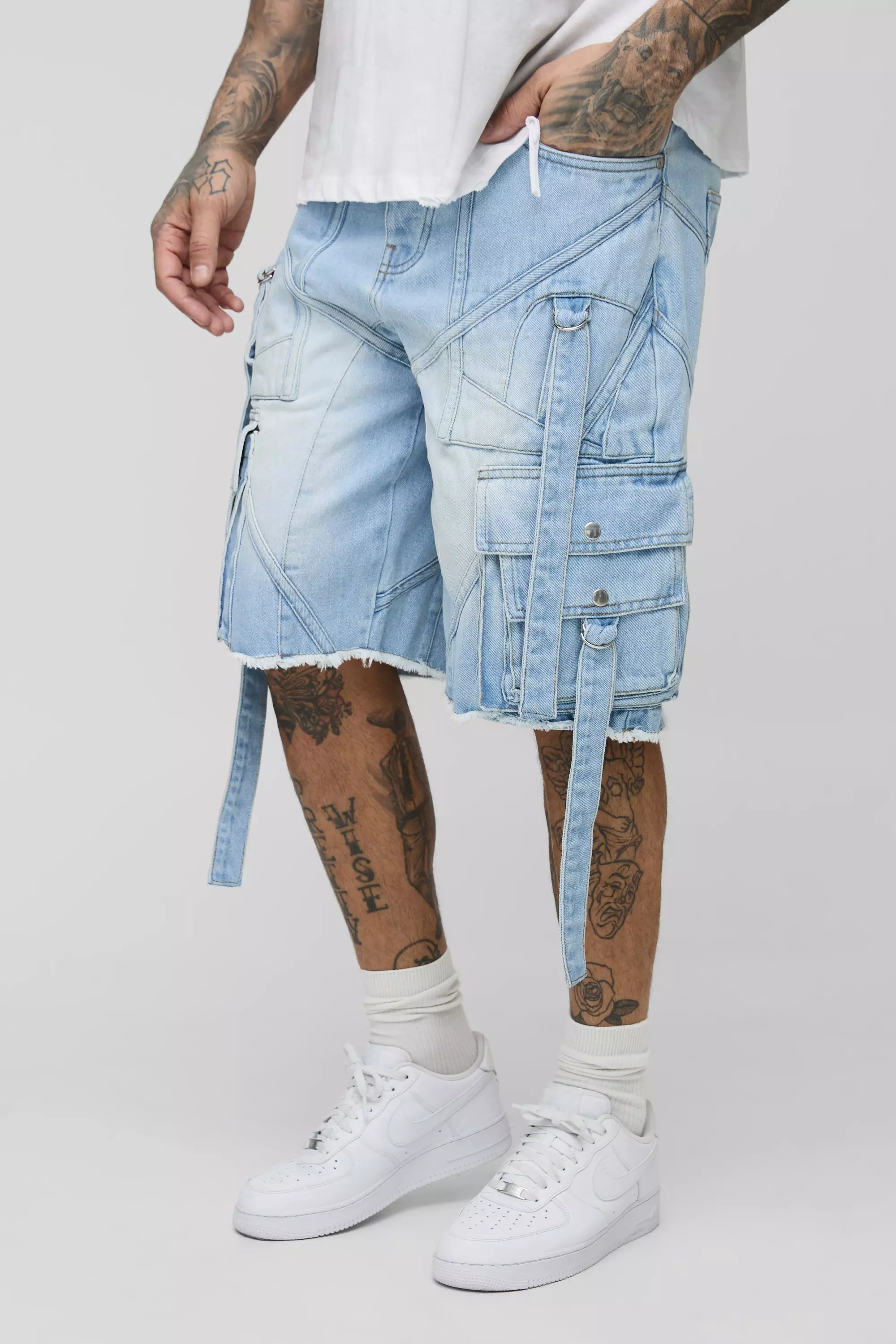 Tall - Short cargo large en jean, Light wash autre image