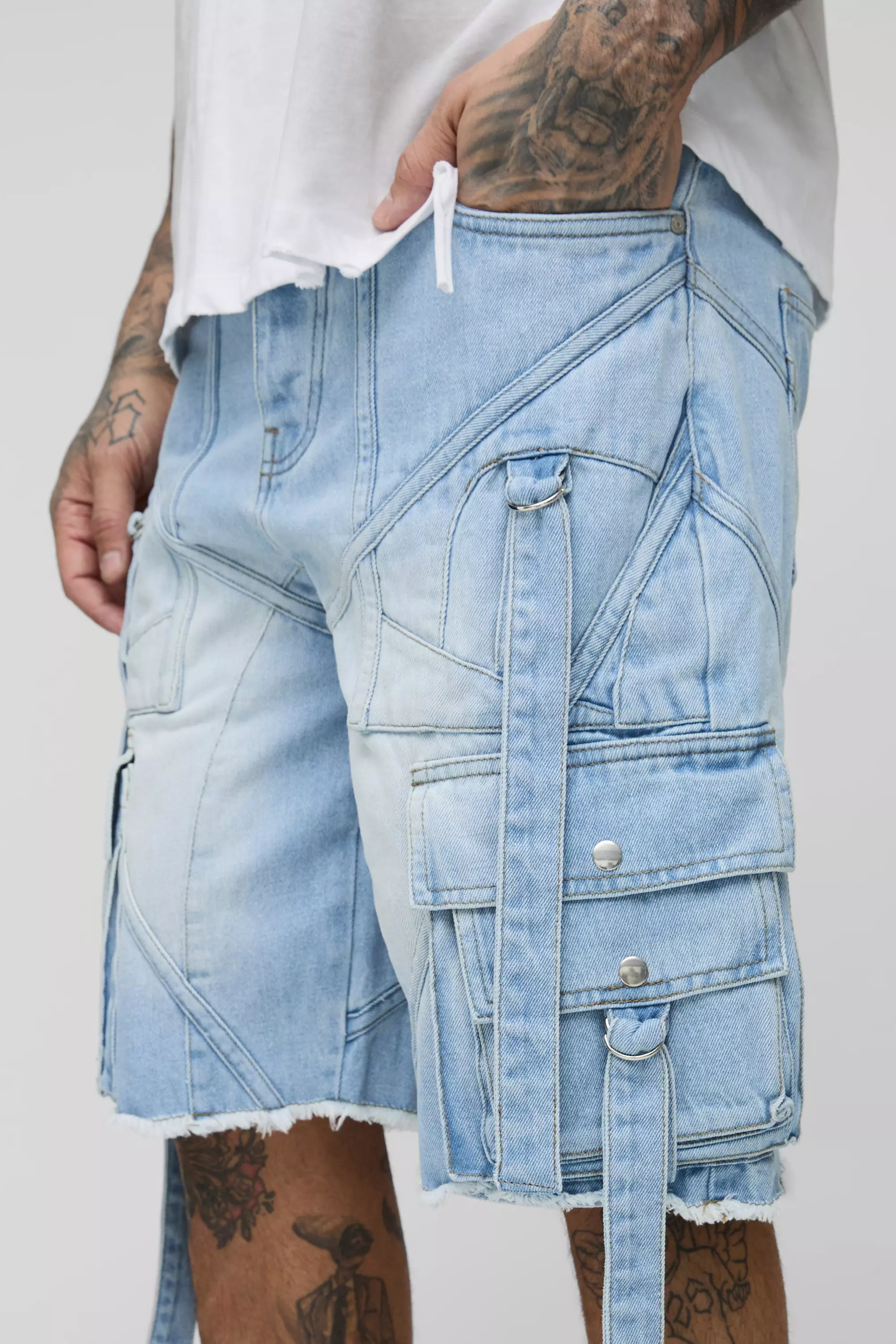 Tall - Short cargo large en jean, Light wash autre image