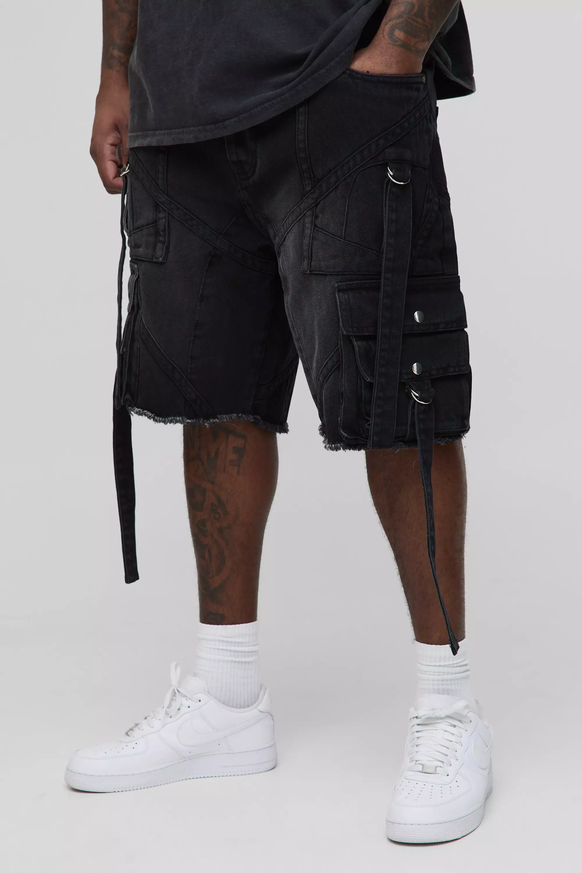 Plus lockere Cargo-Jeansshorts, Washed black alternatives Bild
