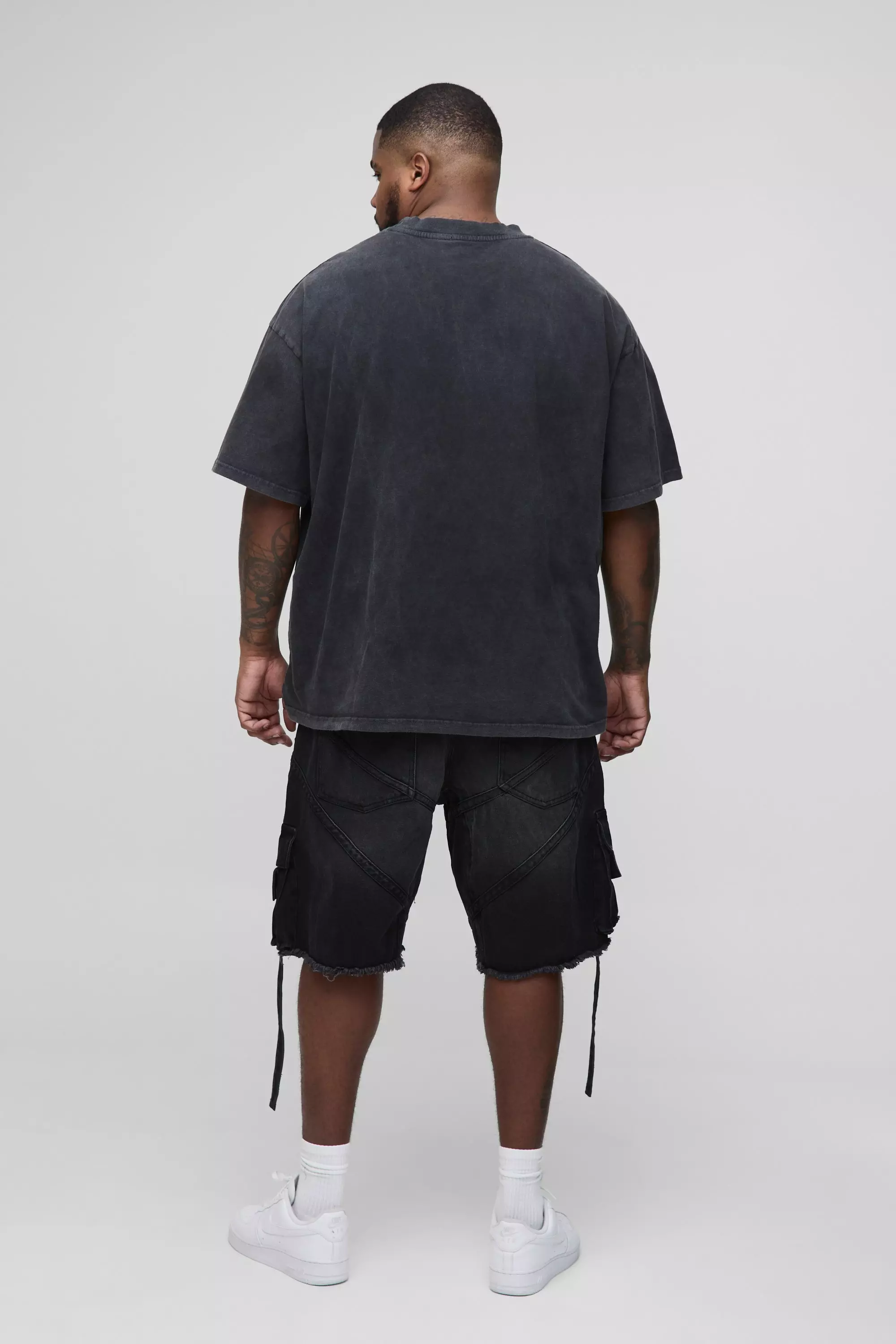 Plus lockere Cargo-Jeansshorts, Washed black alternatives Bild