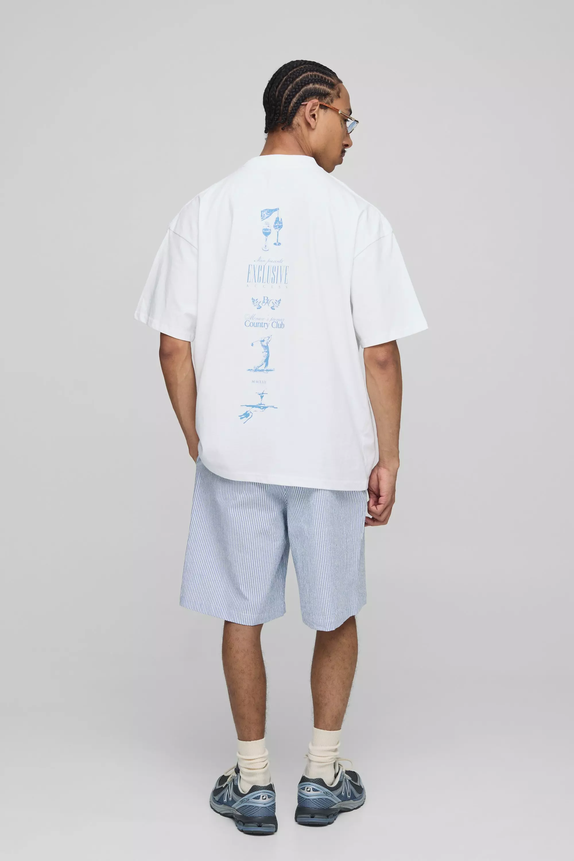 Light blue Elasticated Baggy Striped Seersucker Shorts alternative image