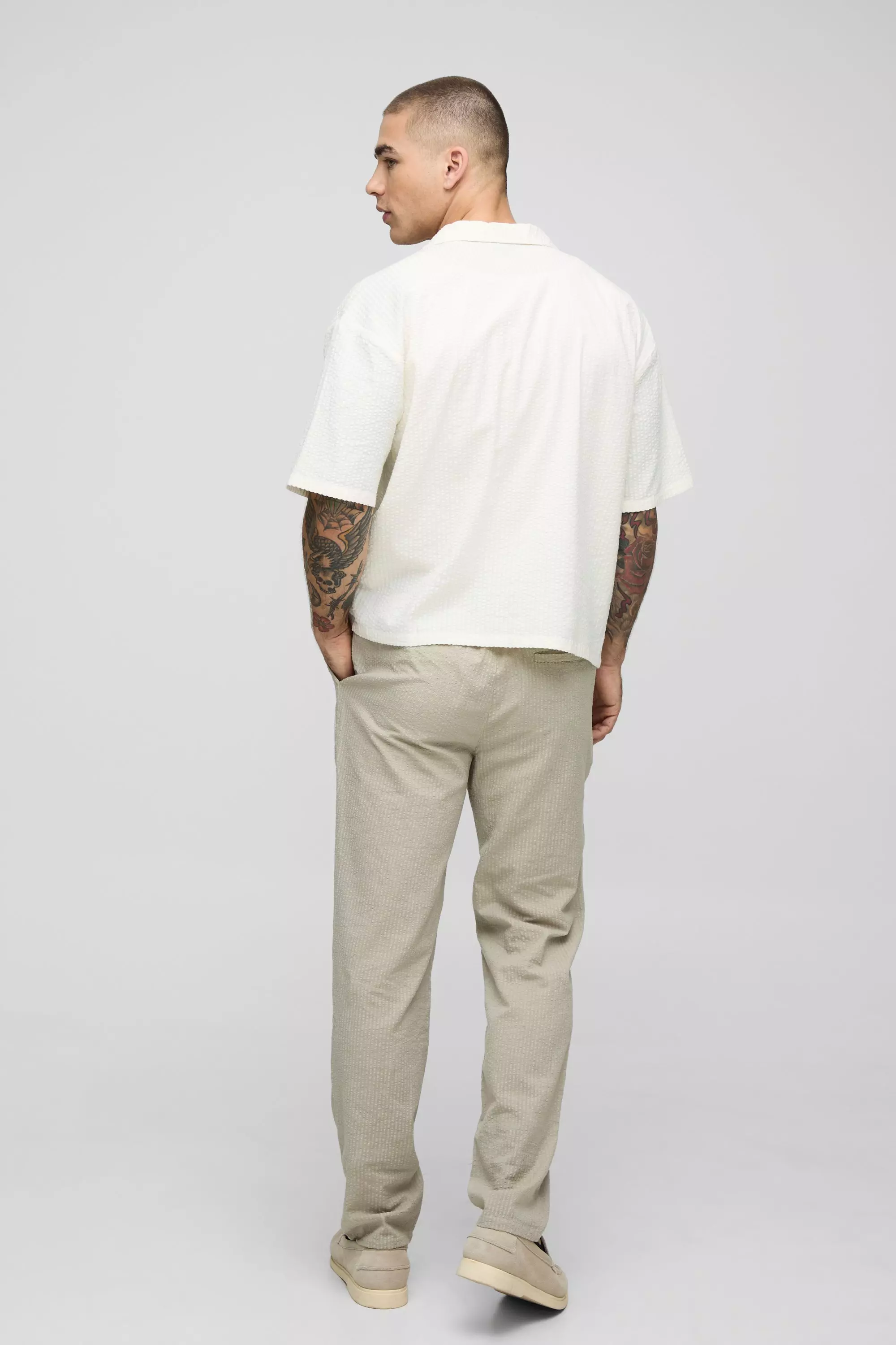 Pantalon slim élastiqué en tissu crêpe, Light grey autre image