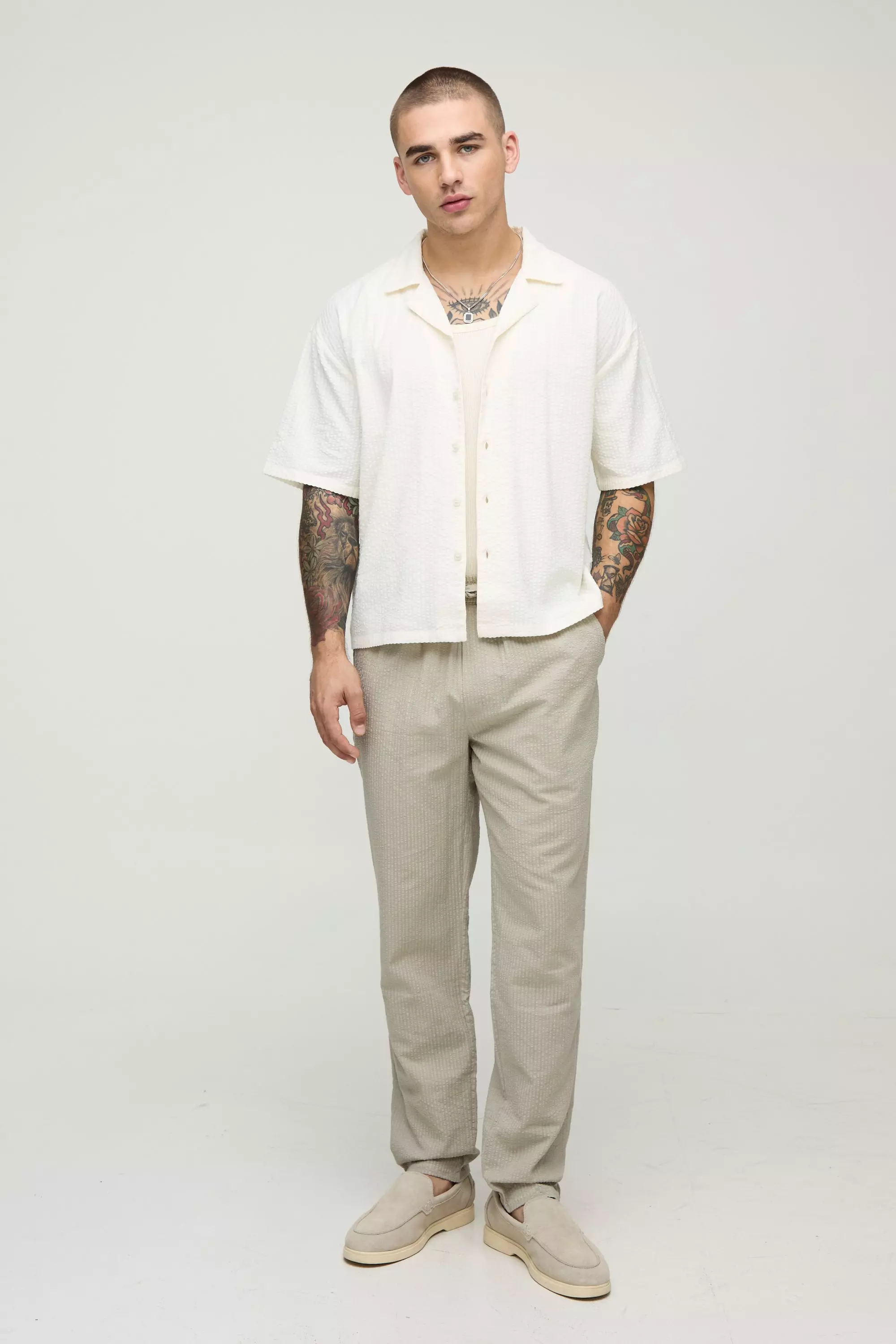 Pantalon slim élastiqué en tissu crêpe, Light grey autre image