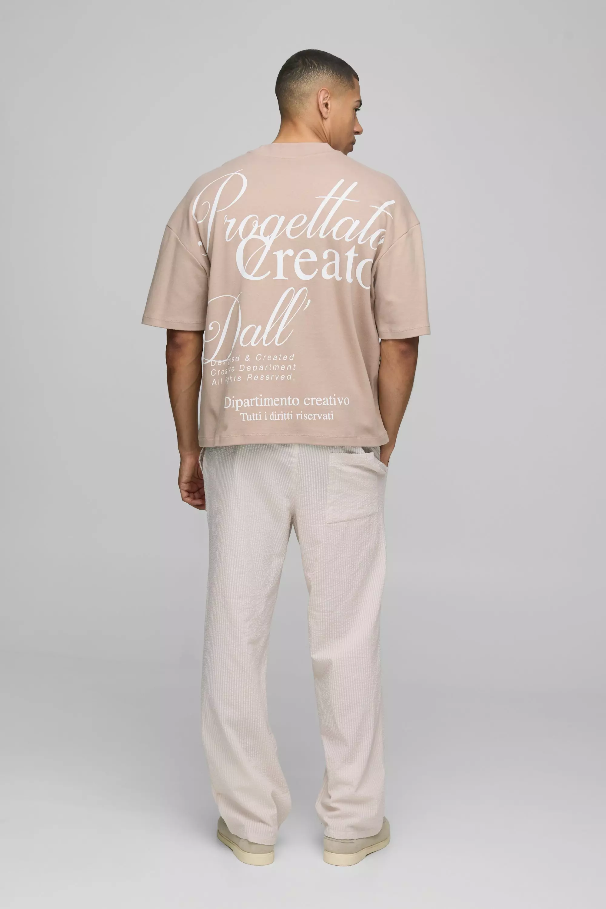 Pale pink Elasticated Relaxed Fit Plain Seersucker Trousers alternative image