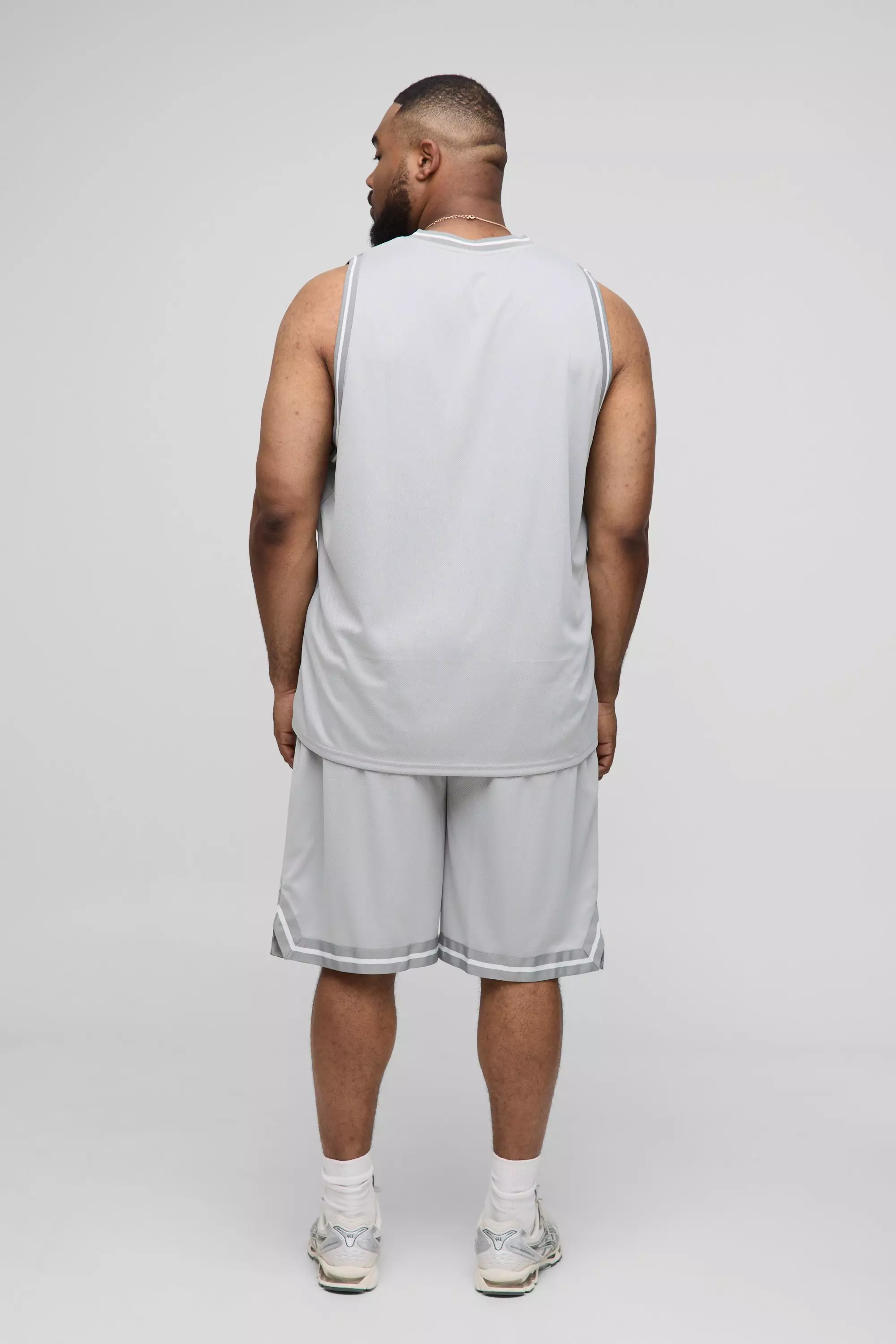 boohoo BM刺繍 Airtex タンク & Basketball ショート 上下セット Plus BM Embroidered Airtex Oversized Vest & Basketball Short