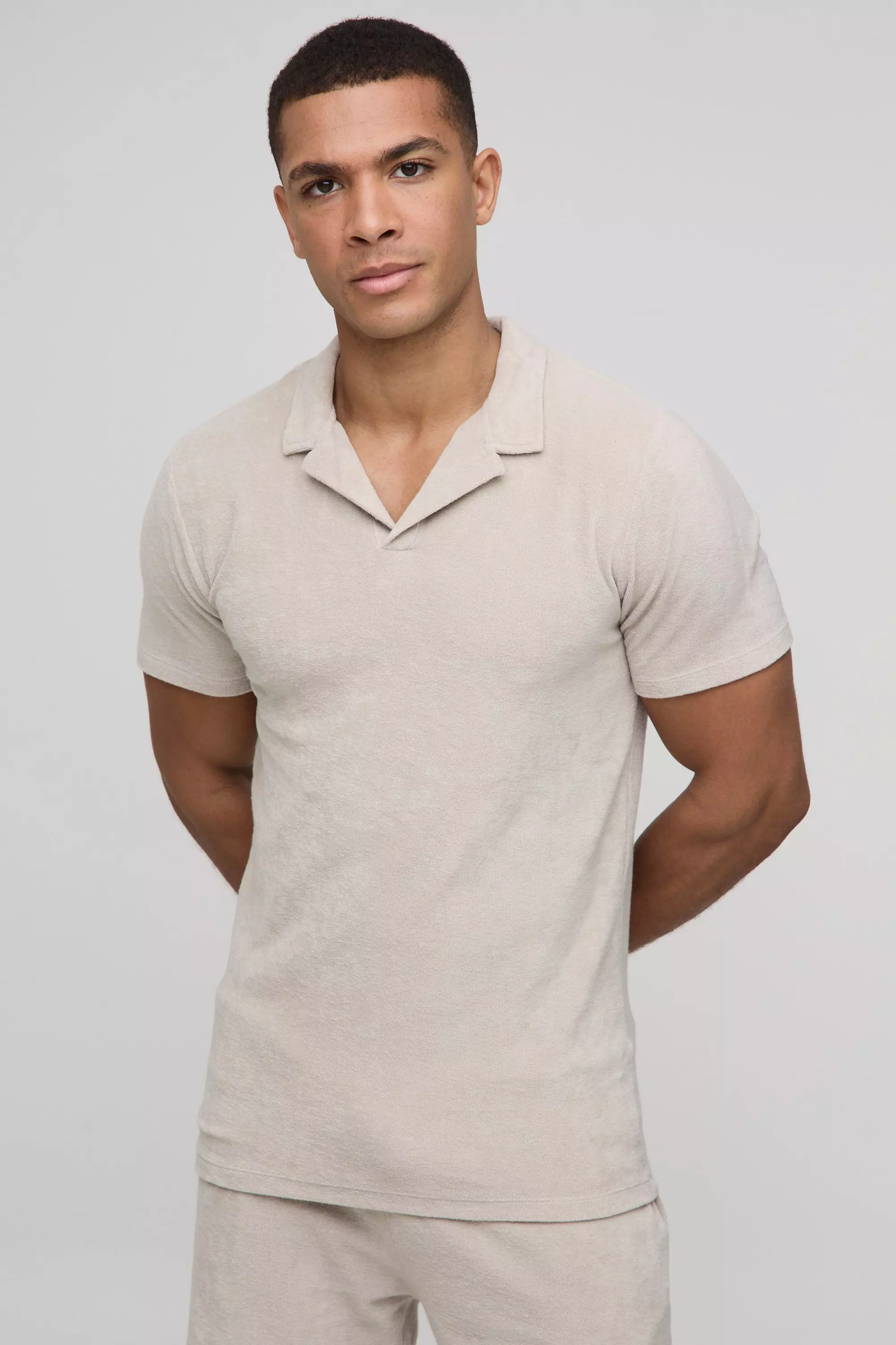 Slim Fit Revere Towelling Polo Stone