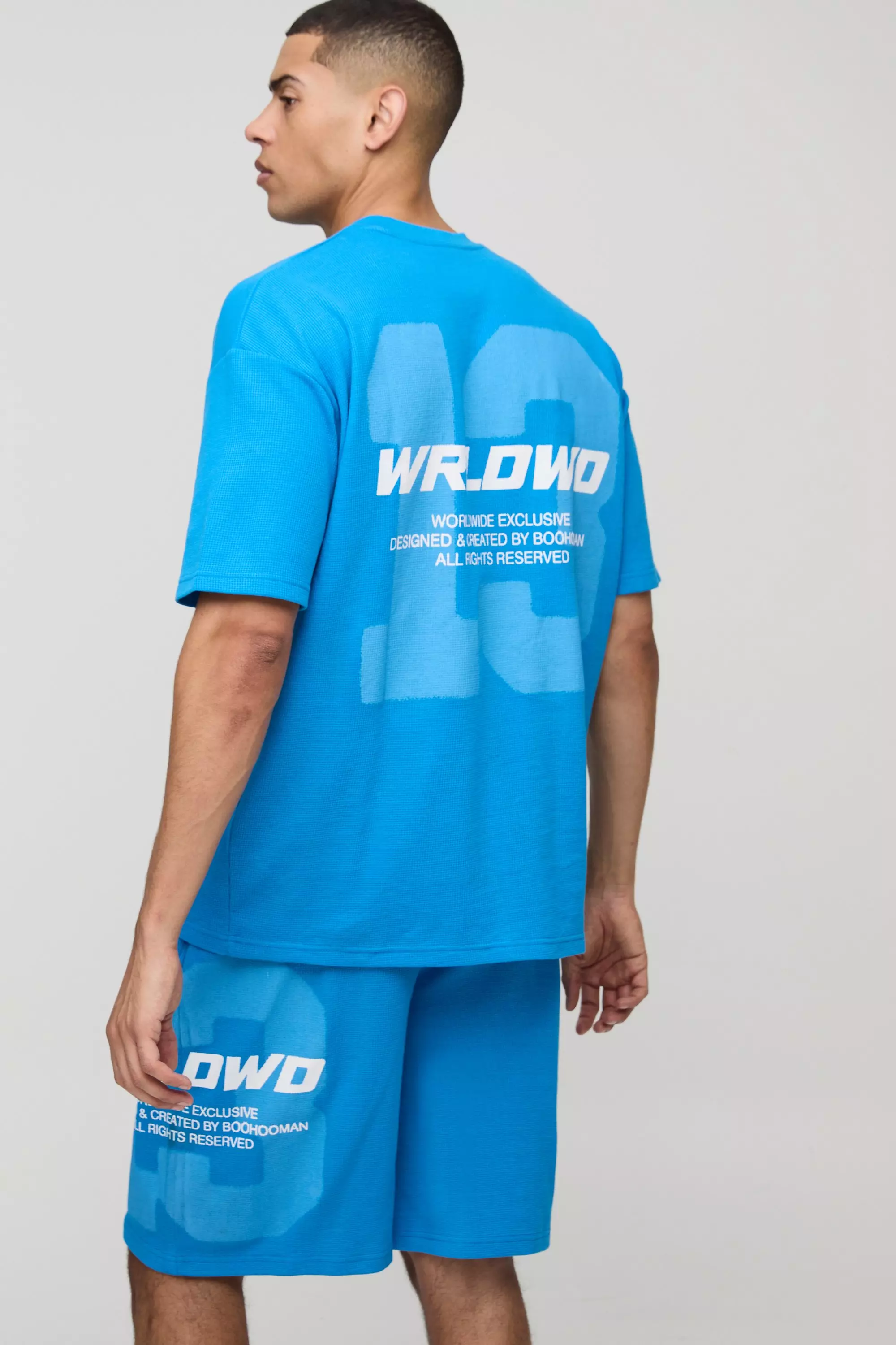 Oversized Waffle 13 Graphic T Shirt And Short Set Cobalt
