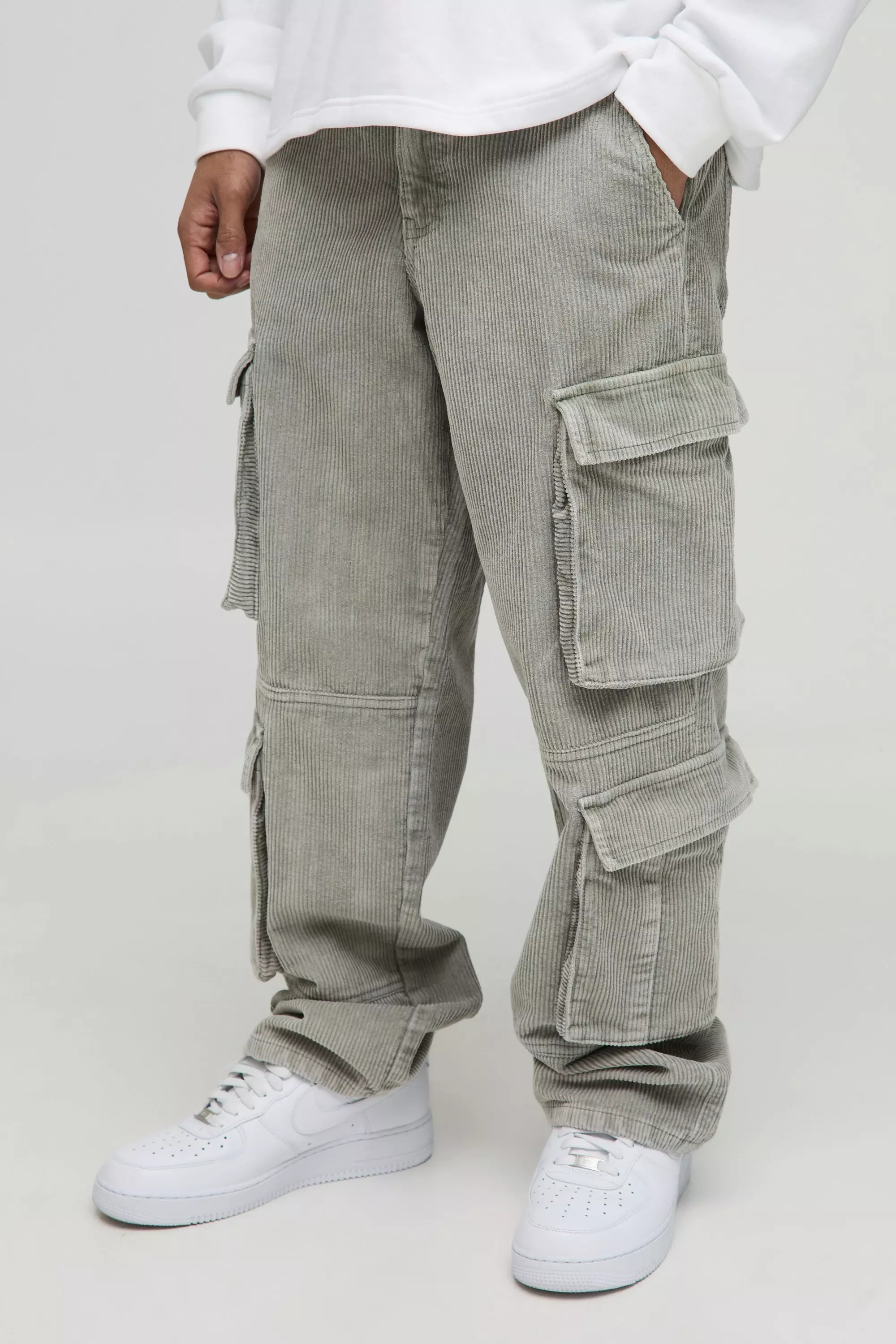 Relaxed Acid Wash Corduroy Multi Pocket Cargo Pants | boohooMAN USA