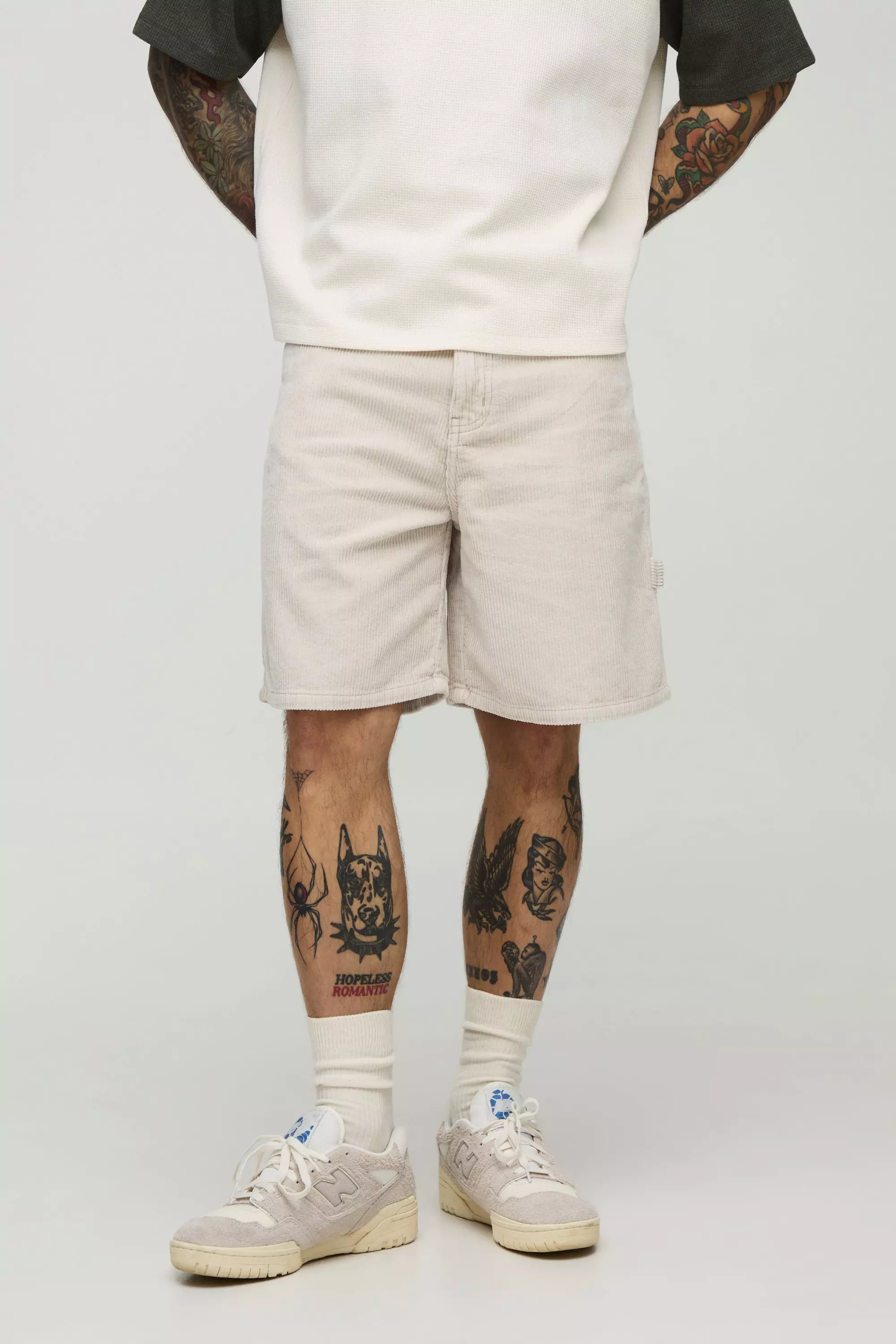 Relaxed Acid Wash Corduroy Carpenter Shorts | boohooMAN USA