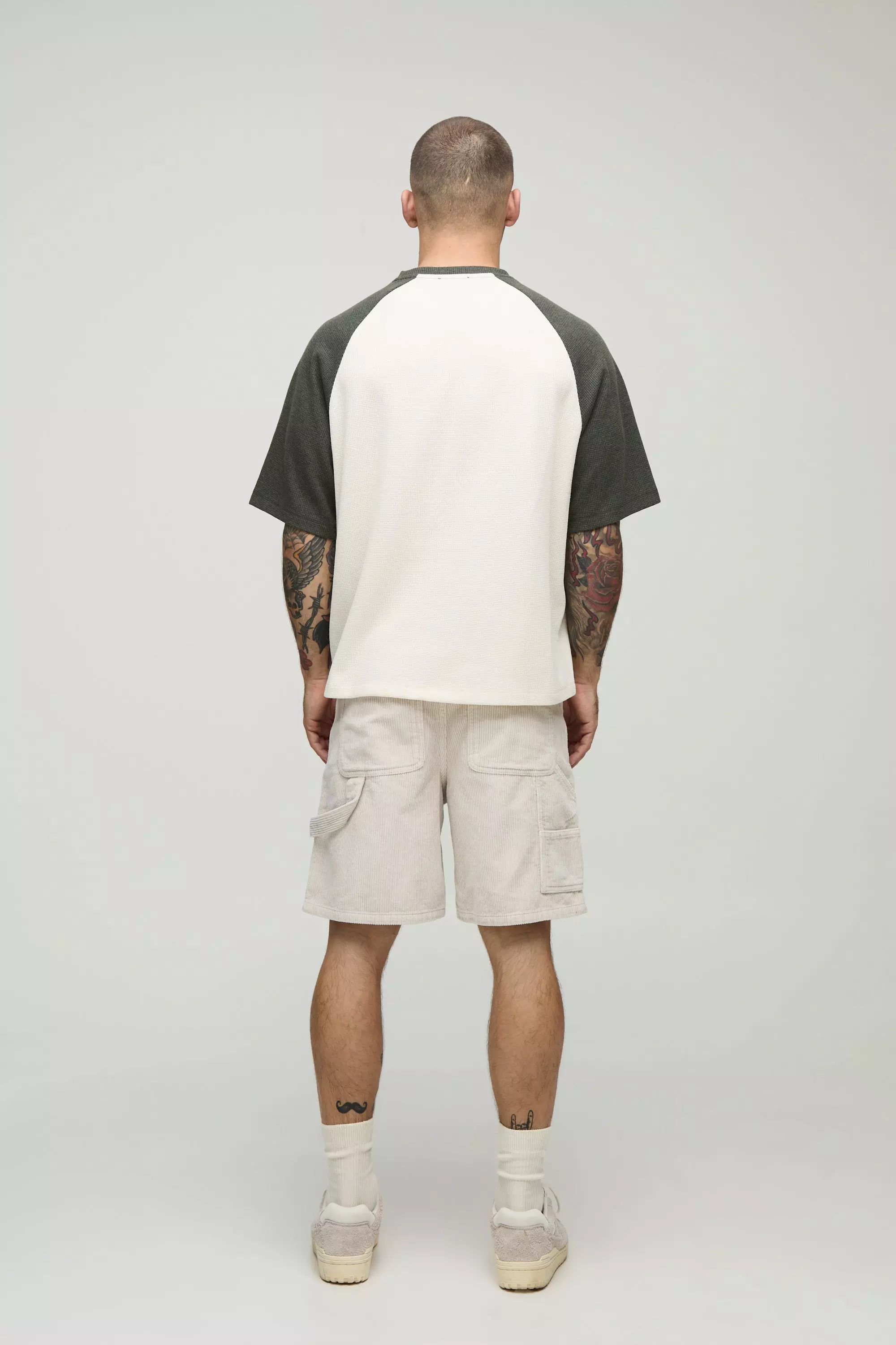 Relaxed Acid Wash Corduroy Carpenter Shorts | boohooMAN USA
