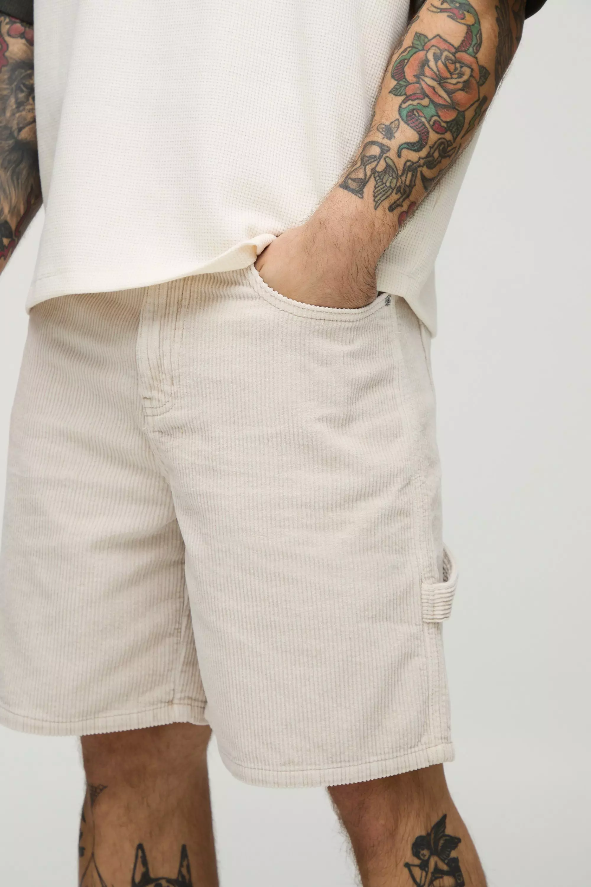 Relaxed Acid Wash Corduroy Carpenter Shorts | boohooMAN USA