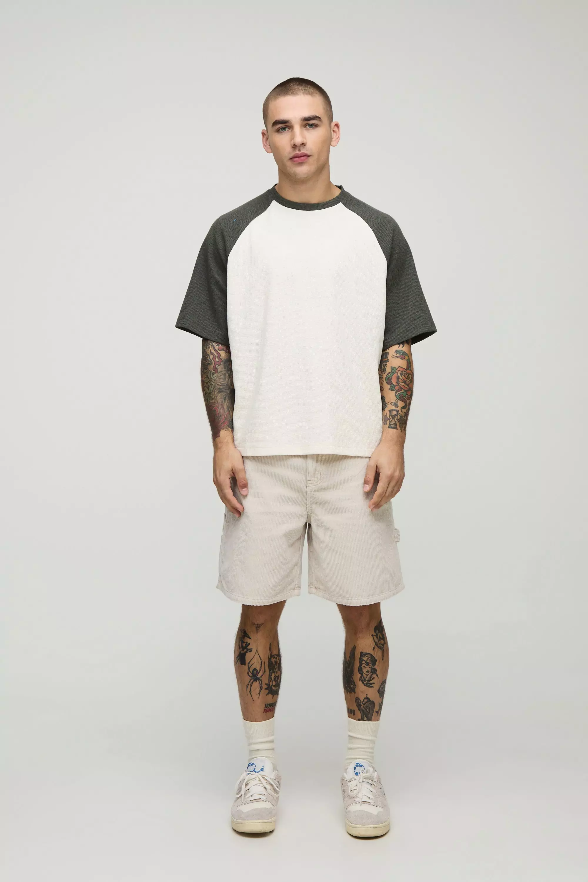 Relaxed Acid Wash Corduroy Carpenter Shorts | boohooMAN USA