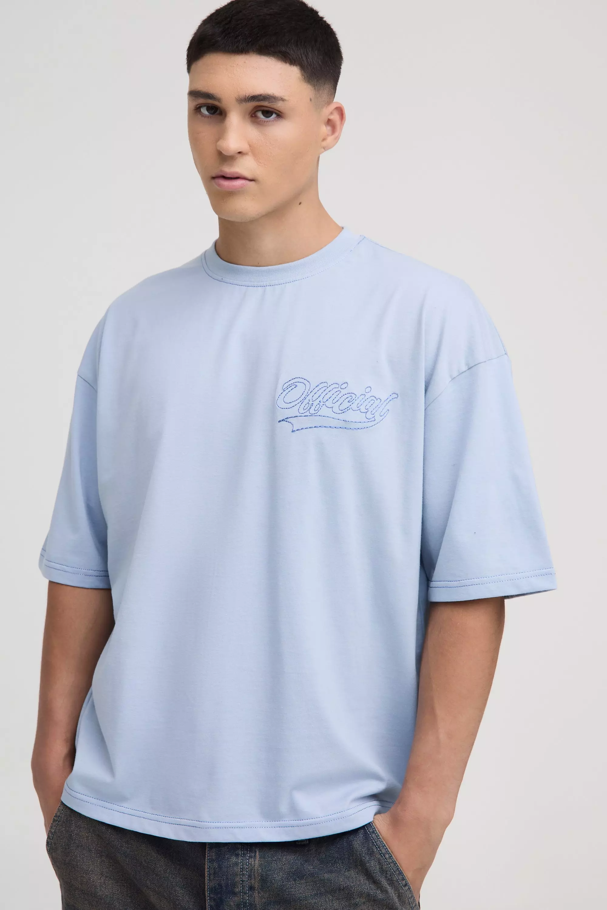 T-shirt oversize à coutures contrastantes - Official, Light blue autre image