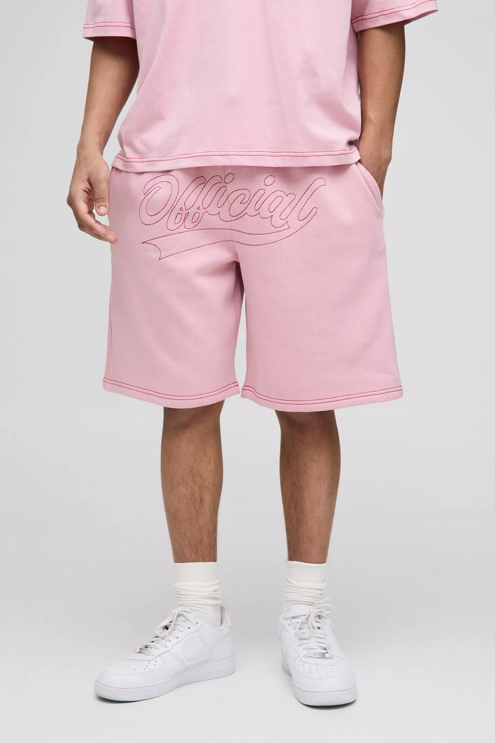 Oversize Official Shorts mit Kontrast-Naht, Pink alternatives Bild