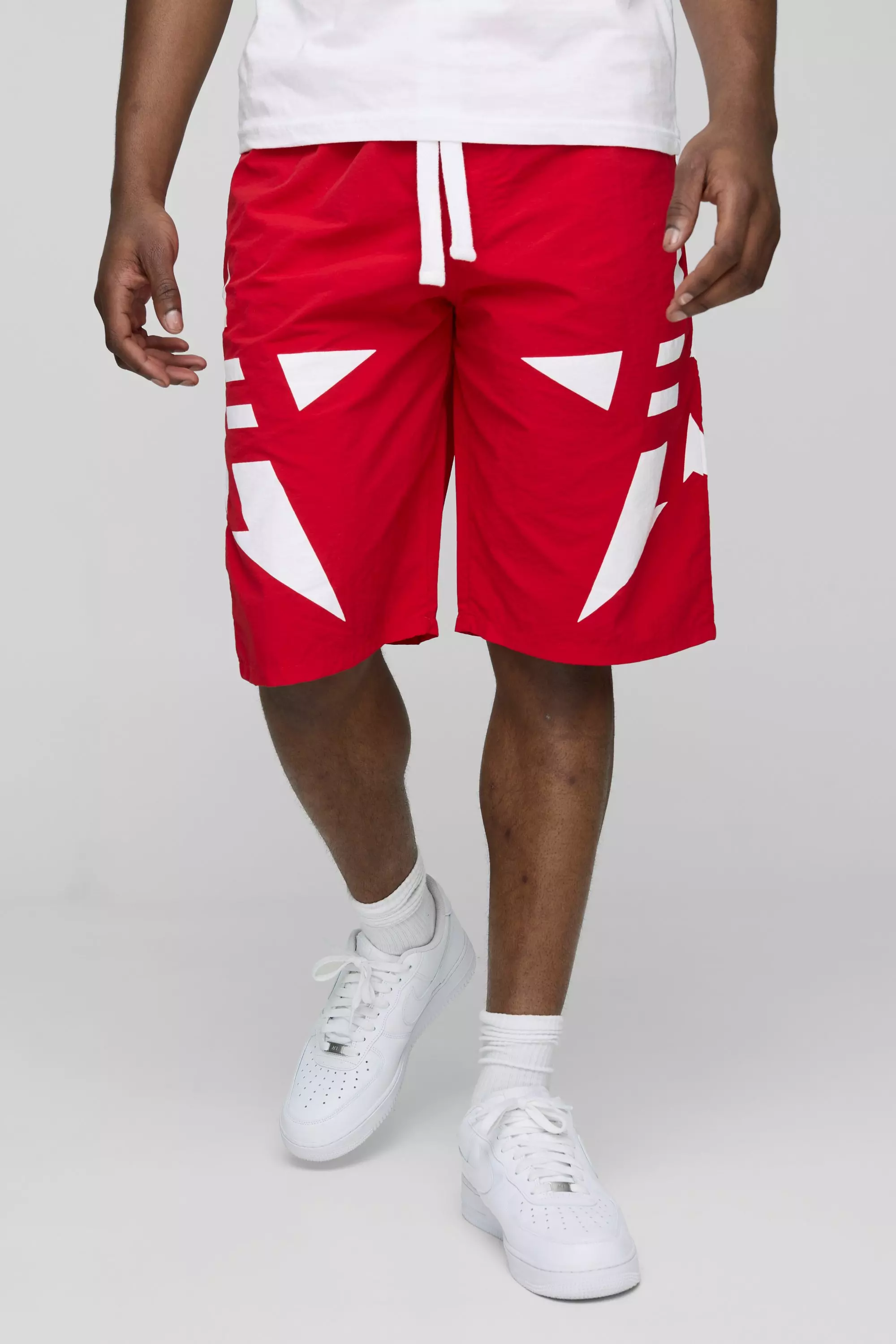 Elasticated Waist Relaxed Fit Long Length Nylon Printed Shorts | boohooMAN USA