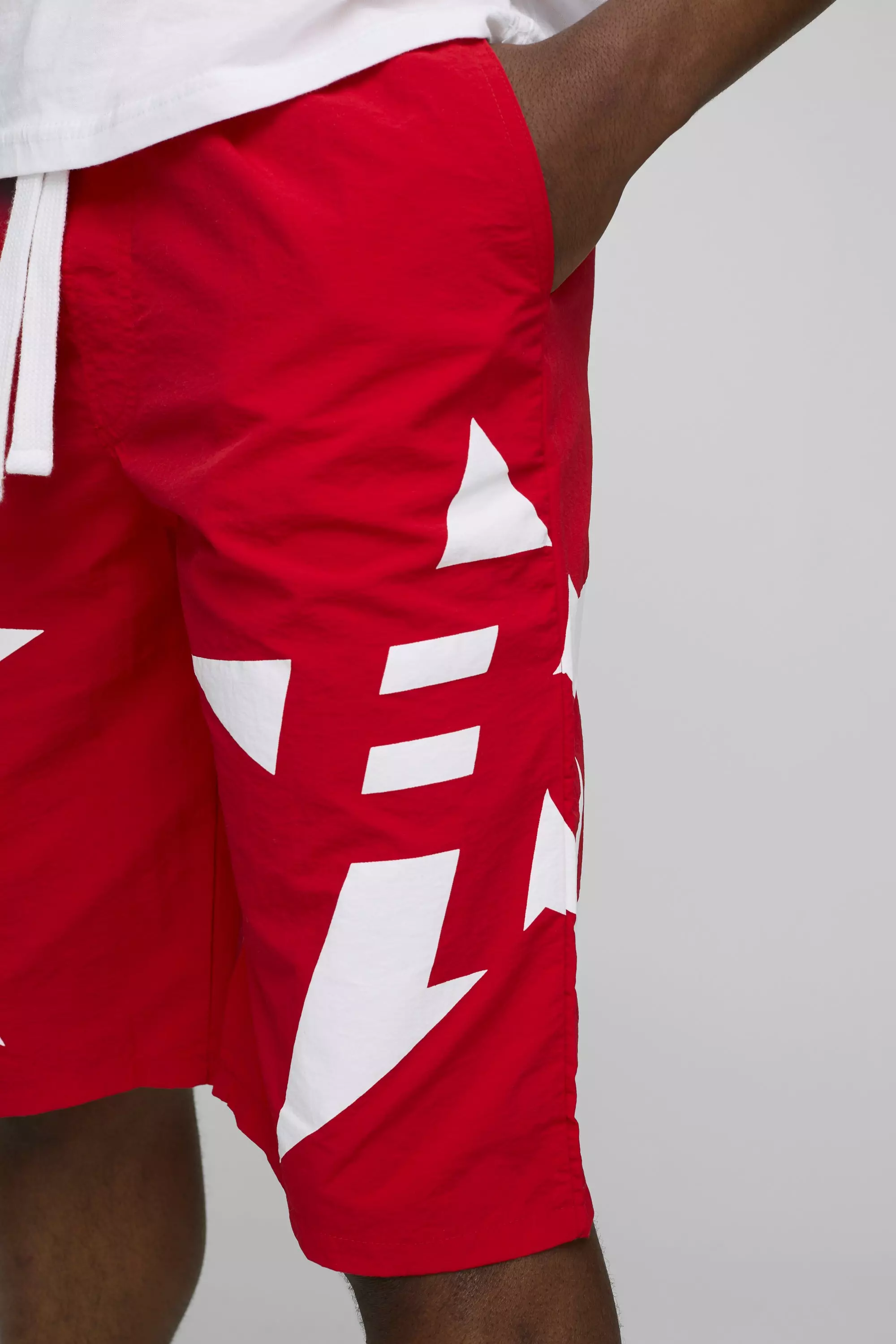 Elasticated Waist Relaxed Fit Long Length Nylon Printed Shorts | boohooMAN USA