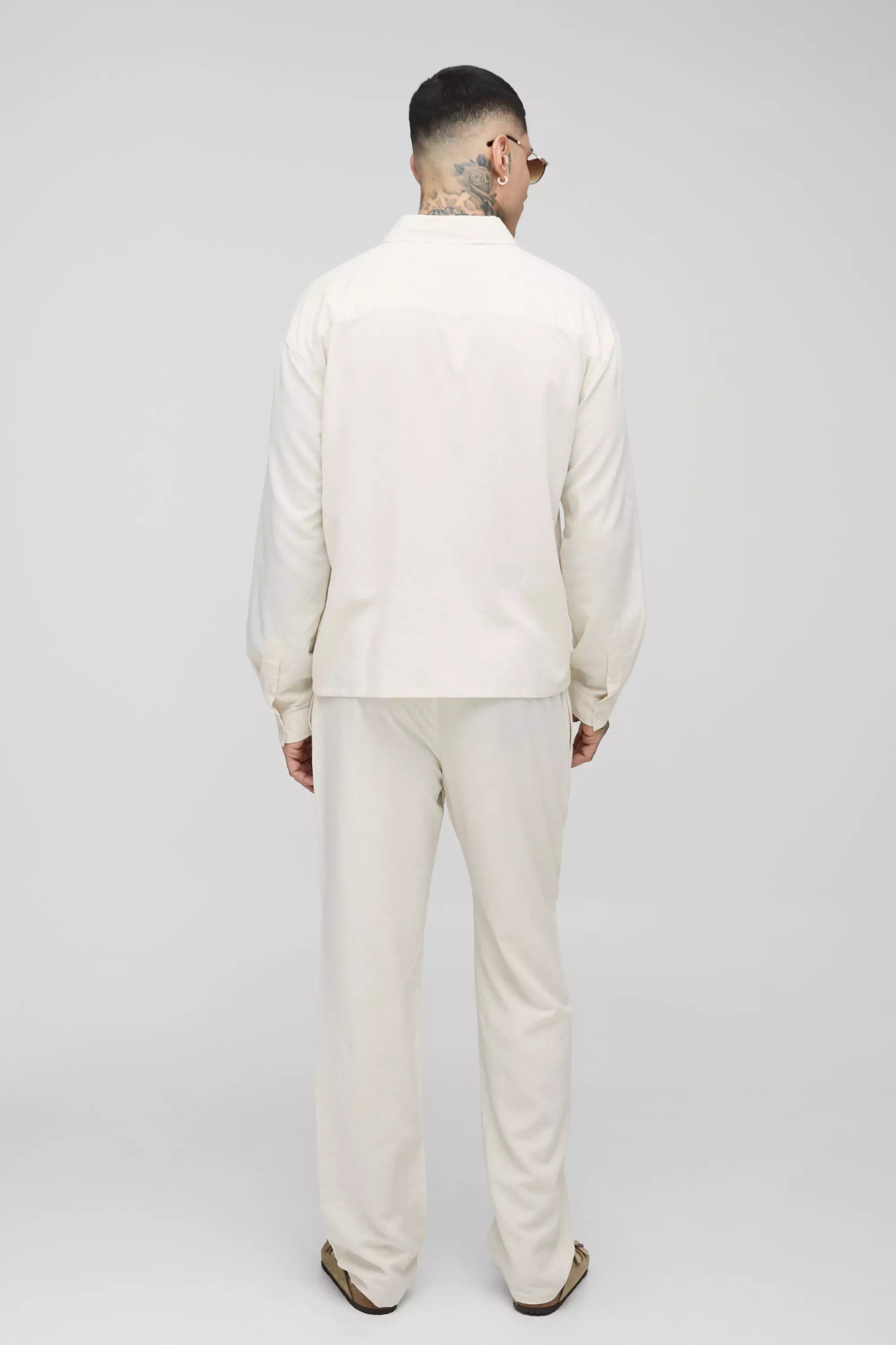 Tall Linen Look Elasticated Waist Straight Leg Pants | boohooMAN USA