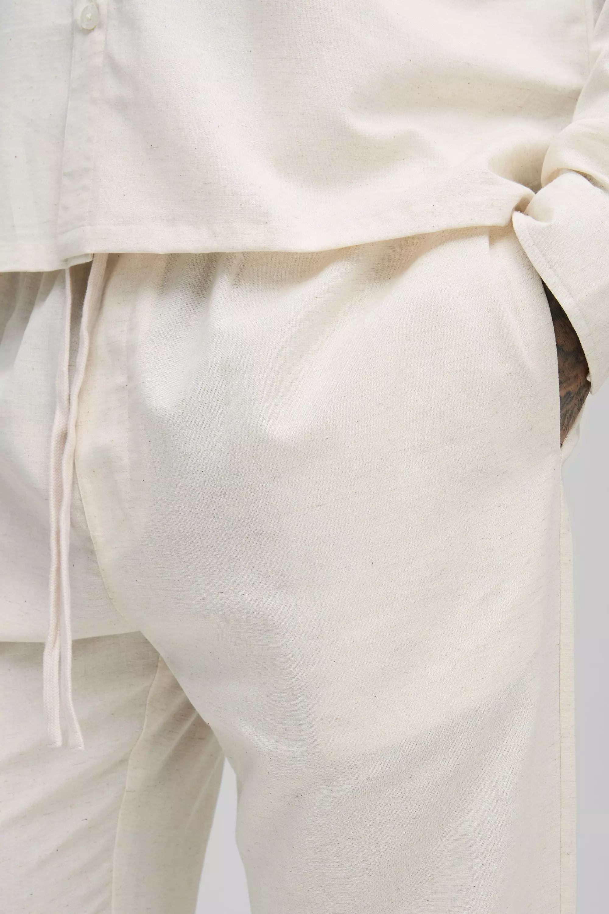 Tall Linen Look Elasticated Waist Straight Leg Pants | boohooMAN USA