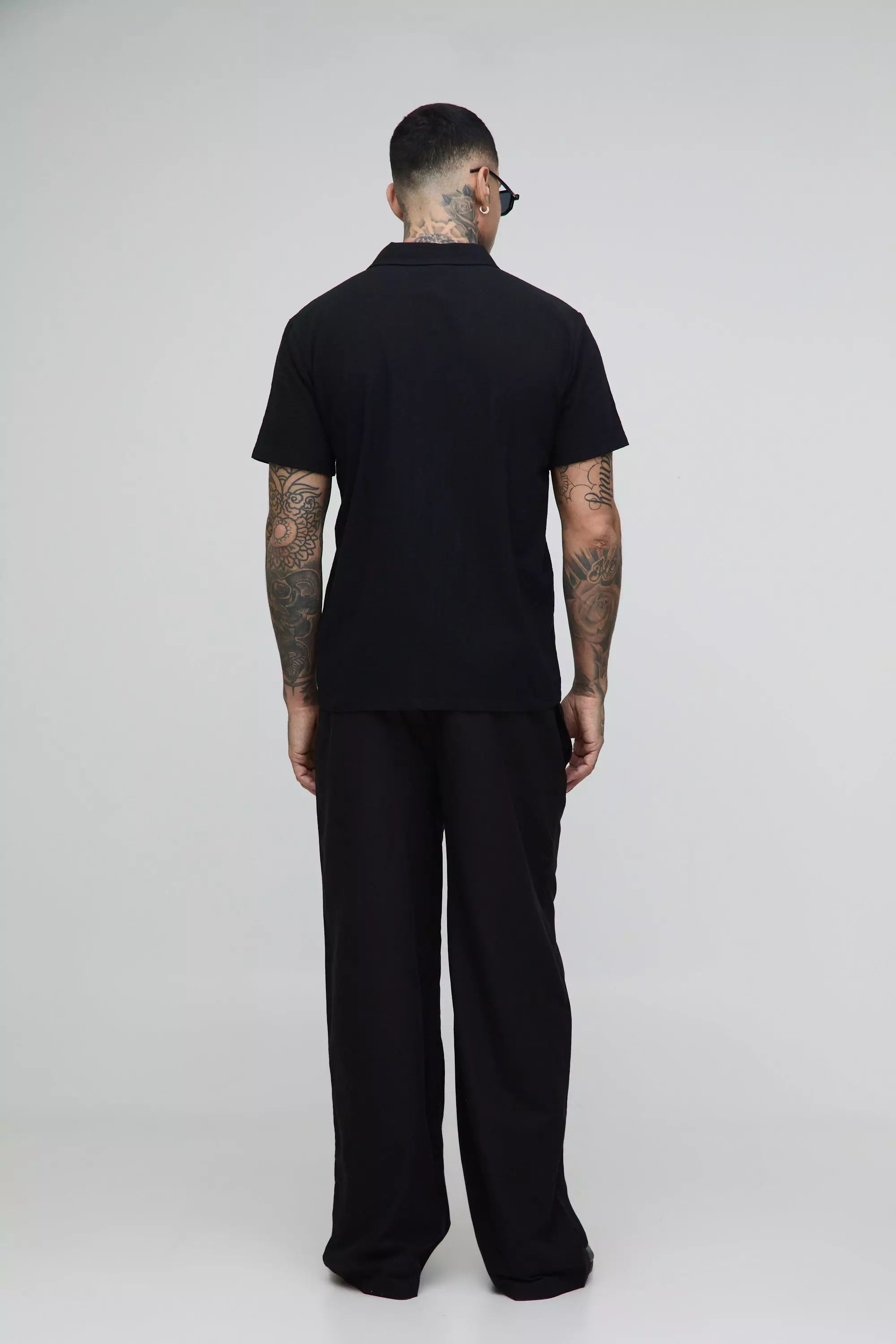 Tall Linen Look Elasticated Waist Baggy Trousers | boohooMAN USA