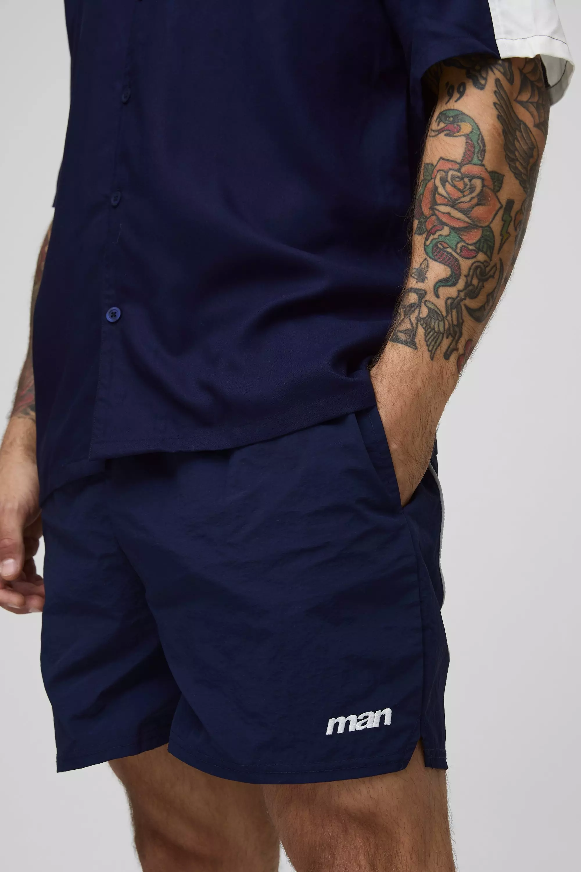 Navy Elasticated Waist Nylon Fighter Shorts alternative image
