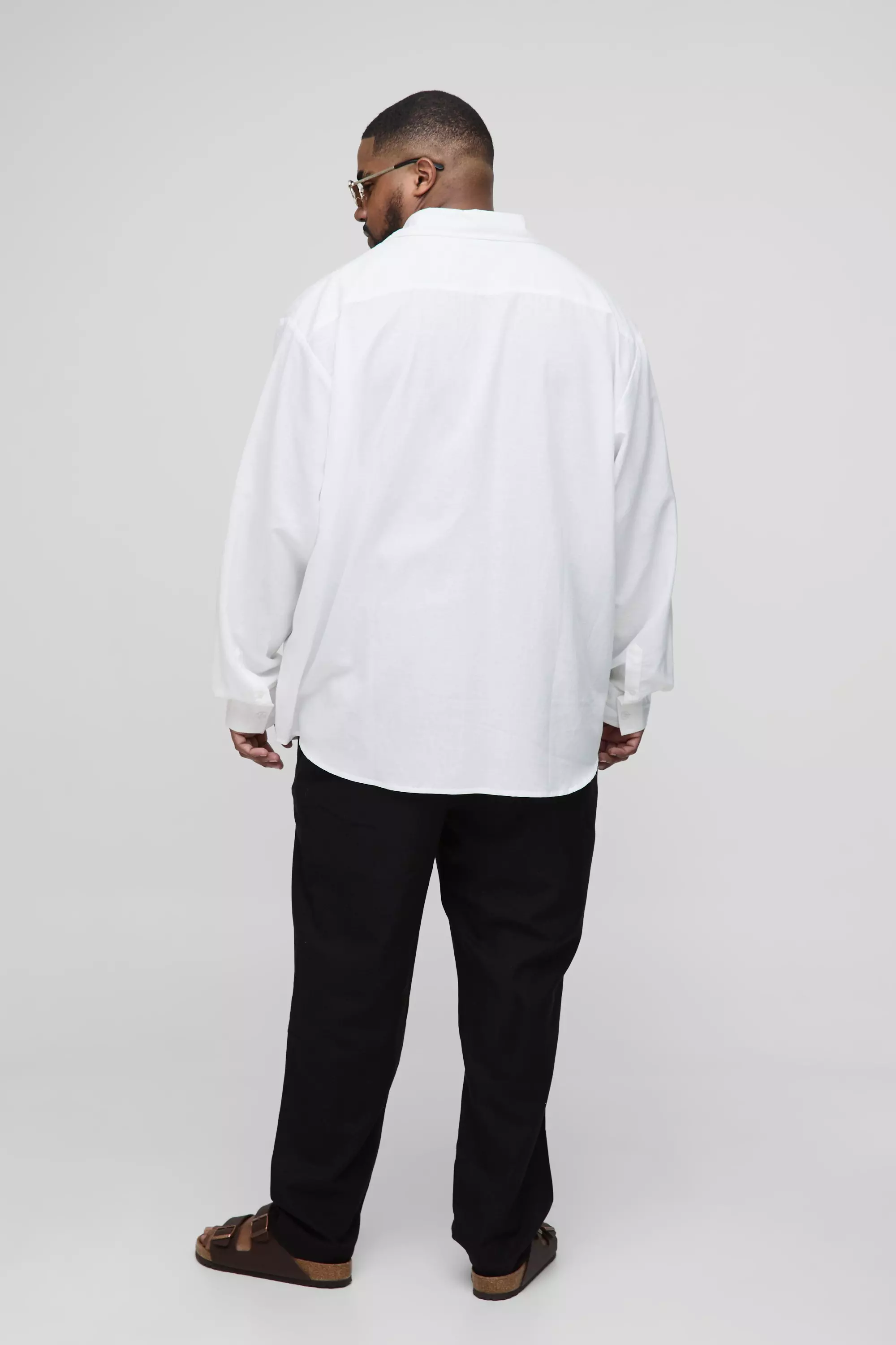 White Plus Long Sleeve Super Oversized Linen Blend Shirt alternative image
