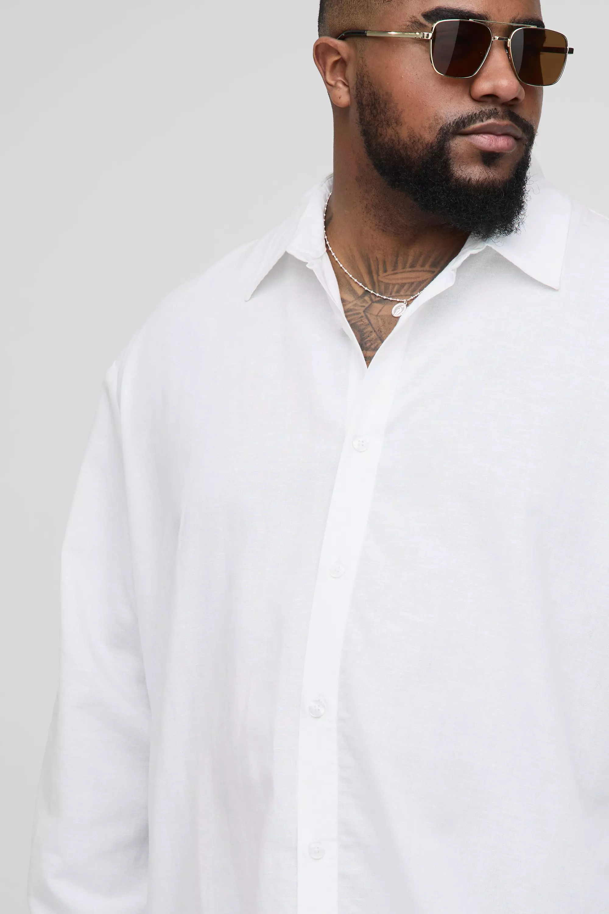 White Plus Long Sleeve Super Oversized Linen Blend Shirt alternative image
