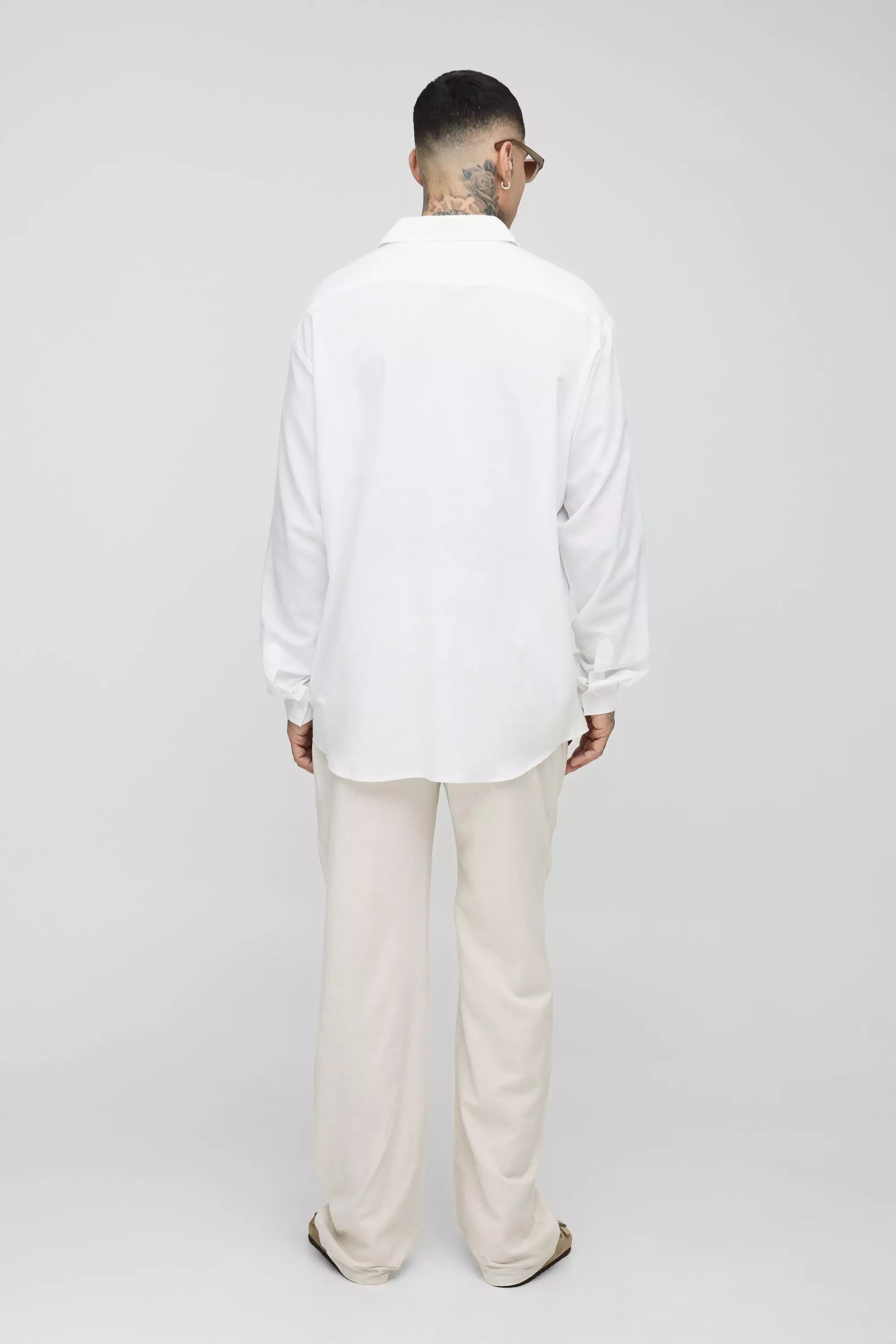 Tall Long Sleeve Super Oversized Linen Look Shirt | boohooMAN USA
