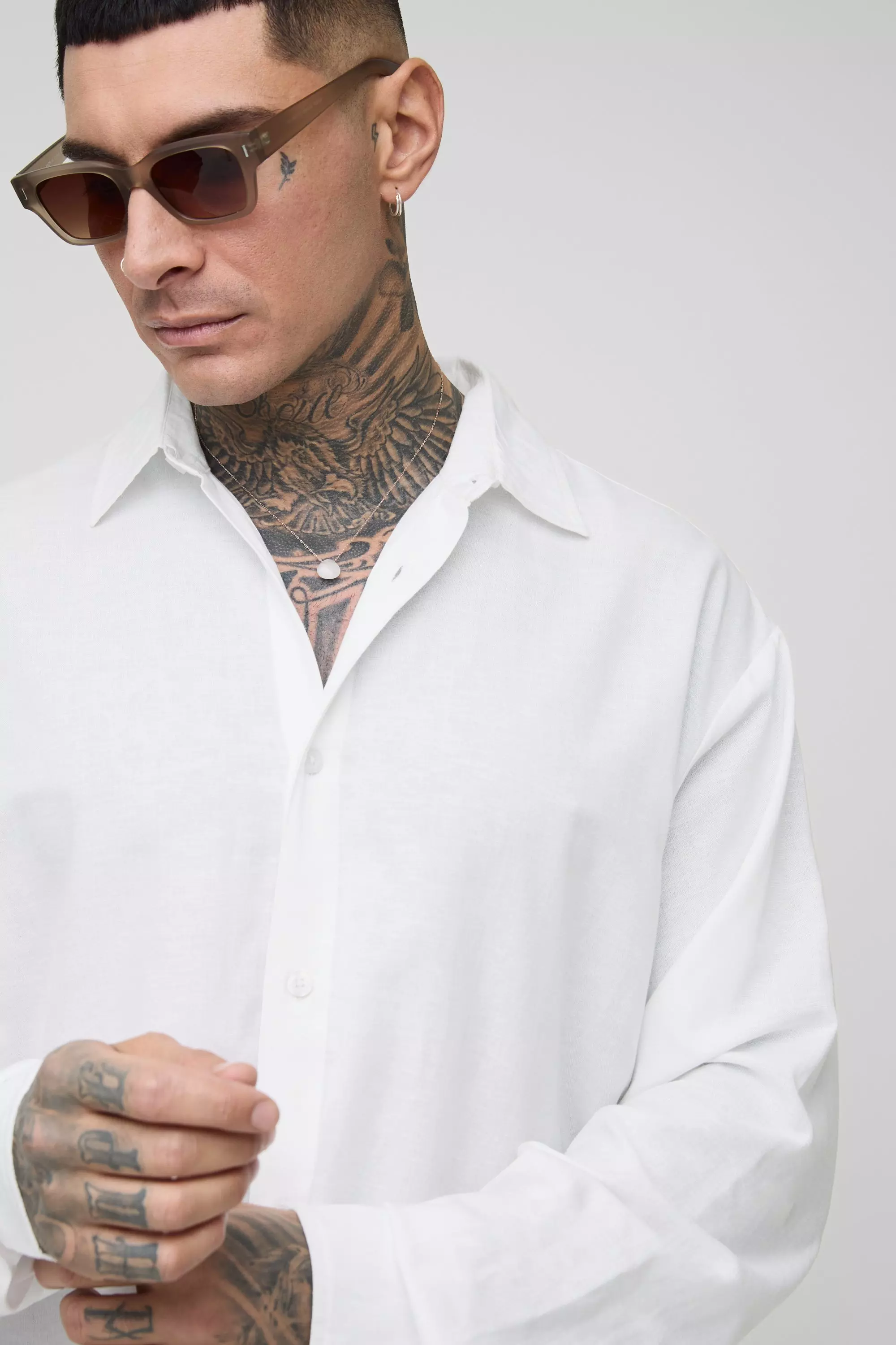Tall Long Sleeve Super Oversized Linen Look Shirt | boohooMAN USA
