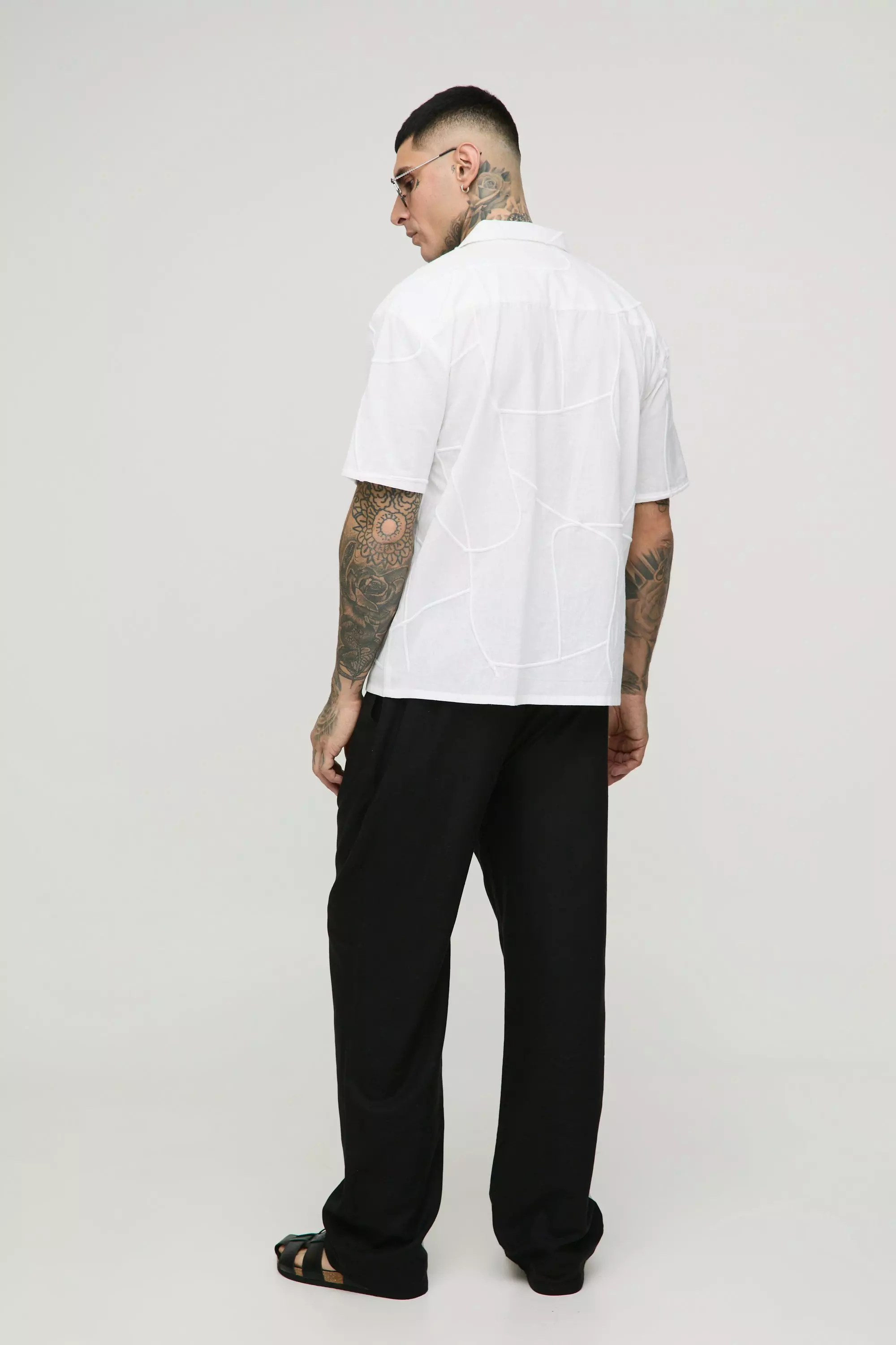 Tall Linen Look Elasticated Waist Relaxed Pants | boohooMAN USA