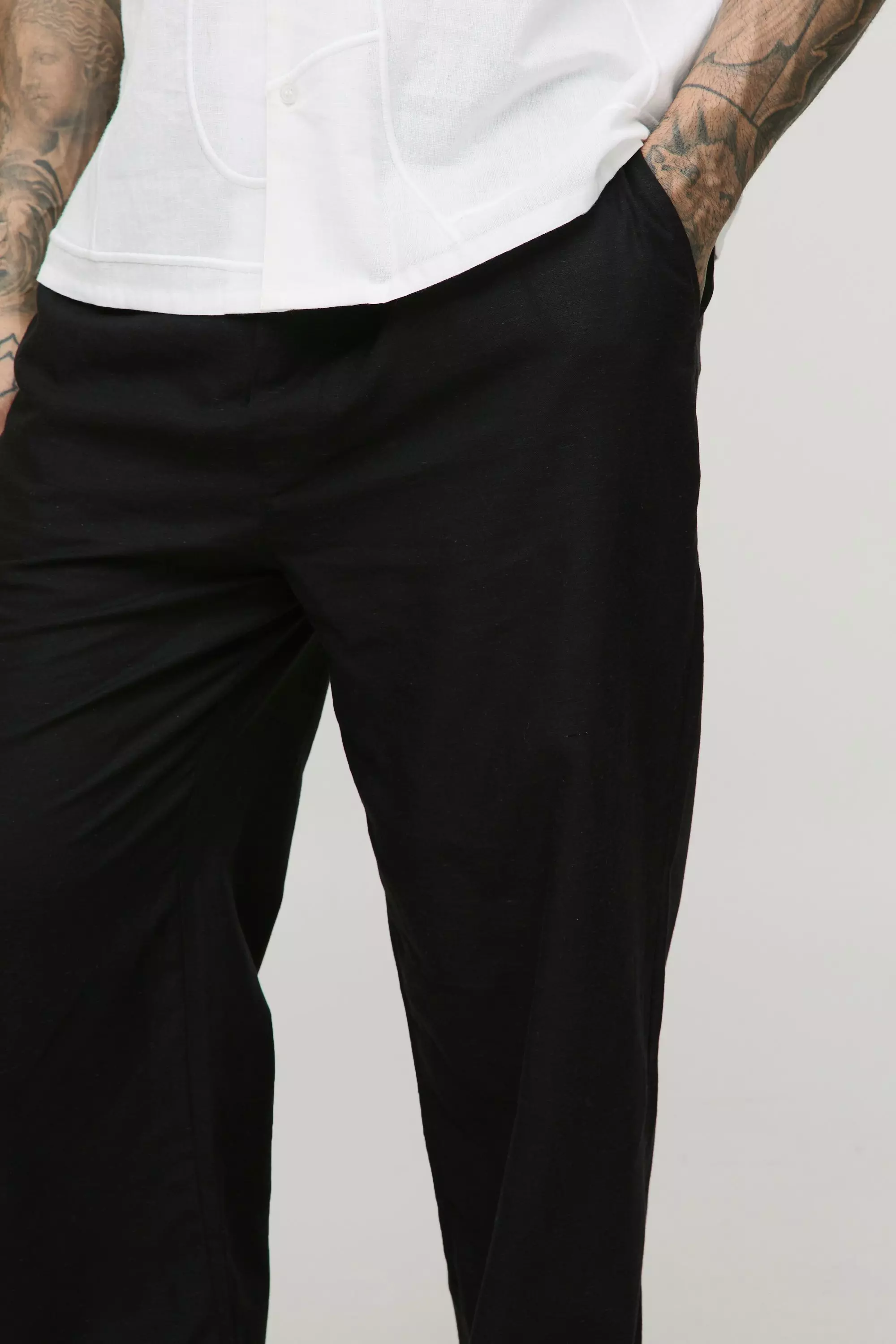 Tall Linen Look Elasticated Waist Relaxed Pants | boohooMAN USA